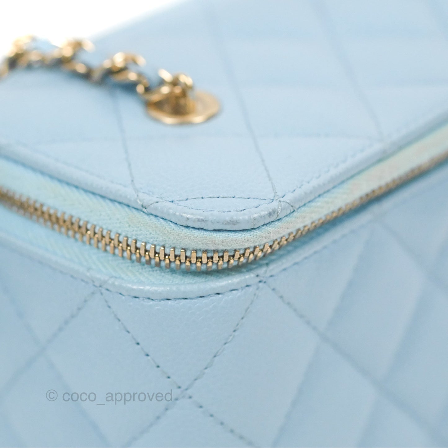Chanel Vanity with Chain Blue Caviar Aged Gold Hardware