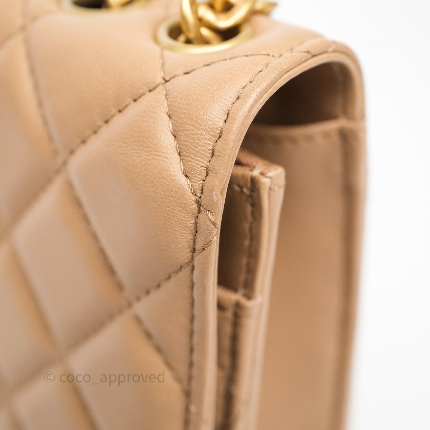 Chanel All Slide Wallet on Chain WOC Adjustable Chain Quilted Beige Lambskin