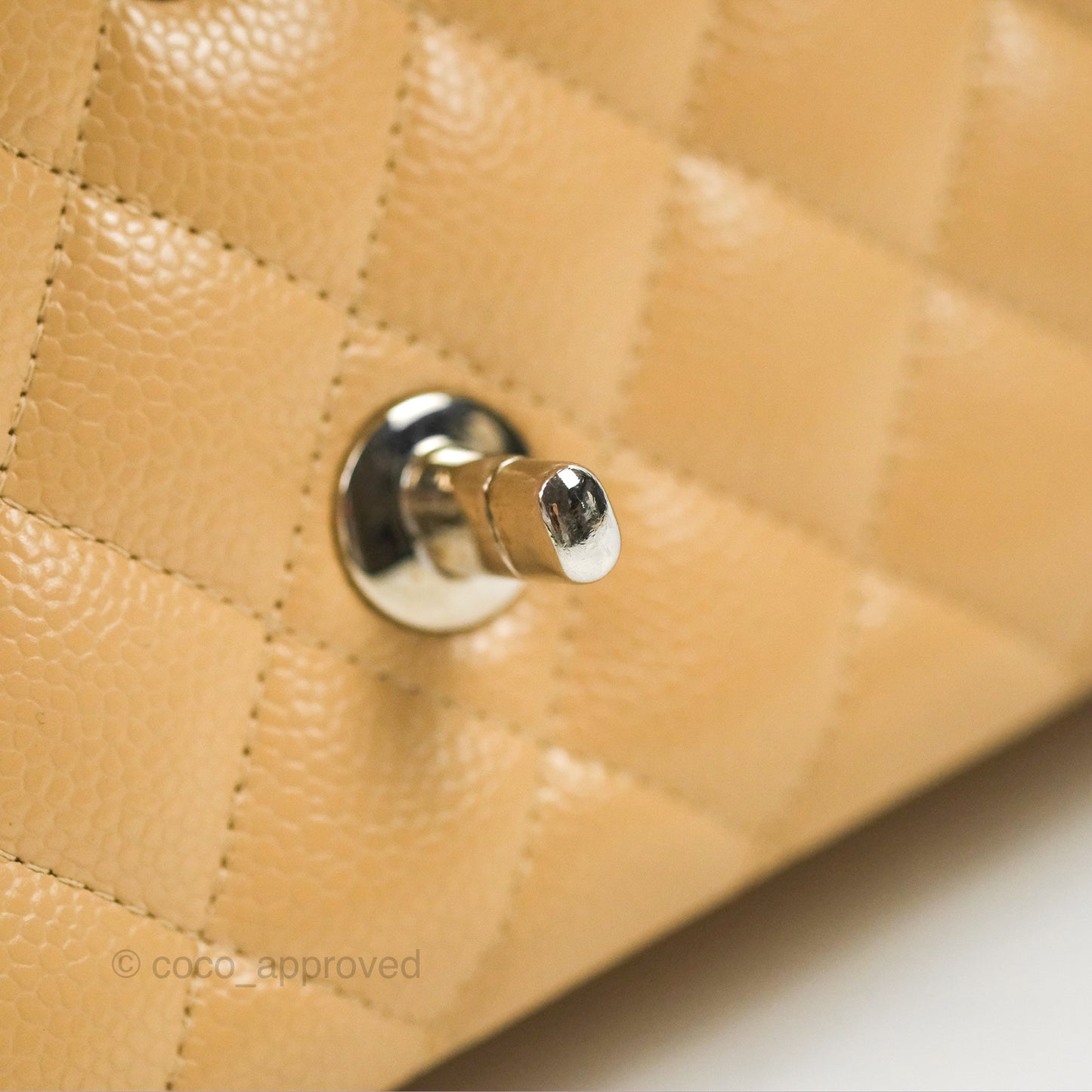 Chanel Classic M/L Medium Flap Quilted Beige Caviar Silver Hardware