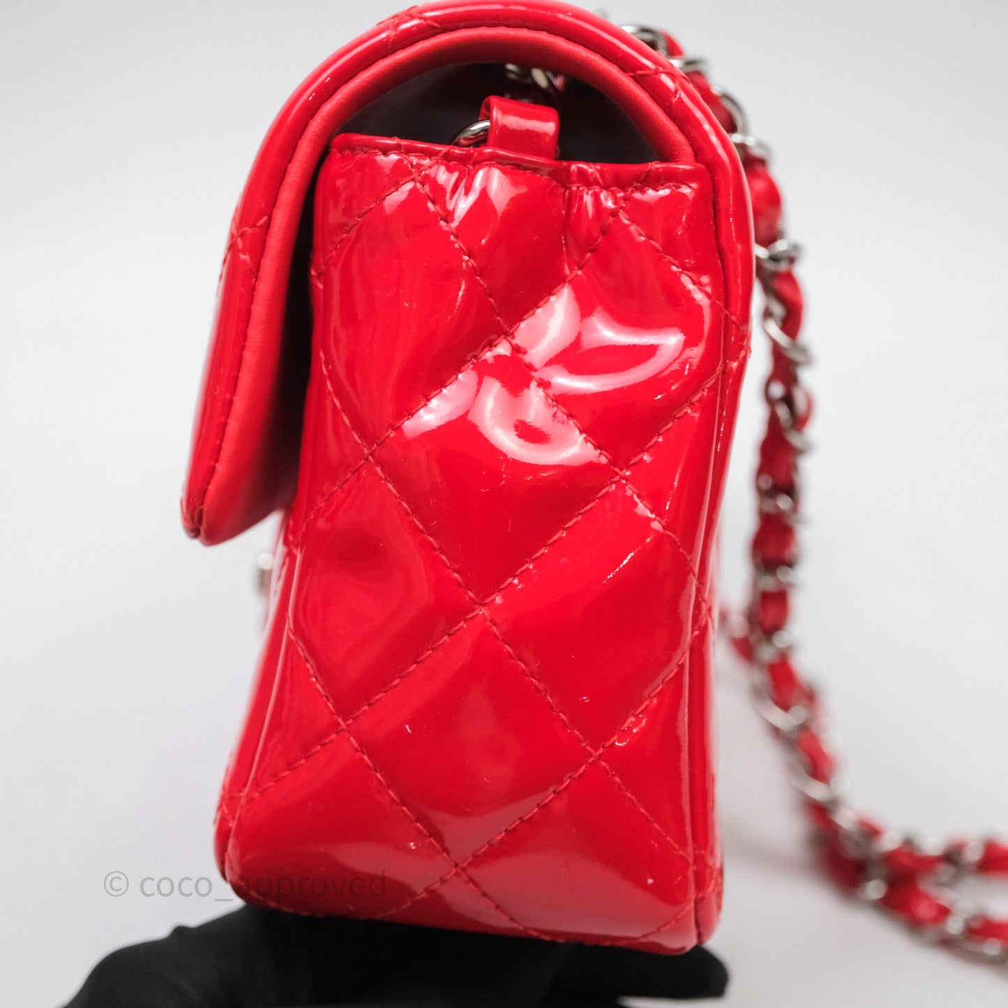 Chanel Mini Rectangular Quilted Red Patent Silver Hardware