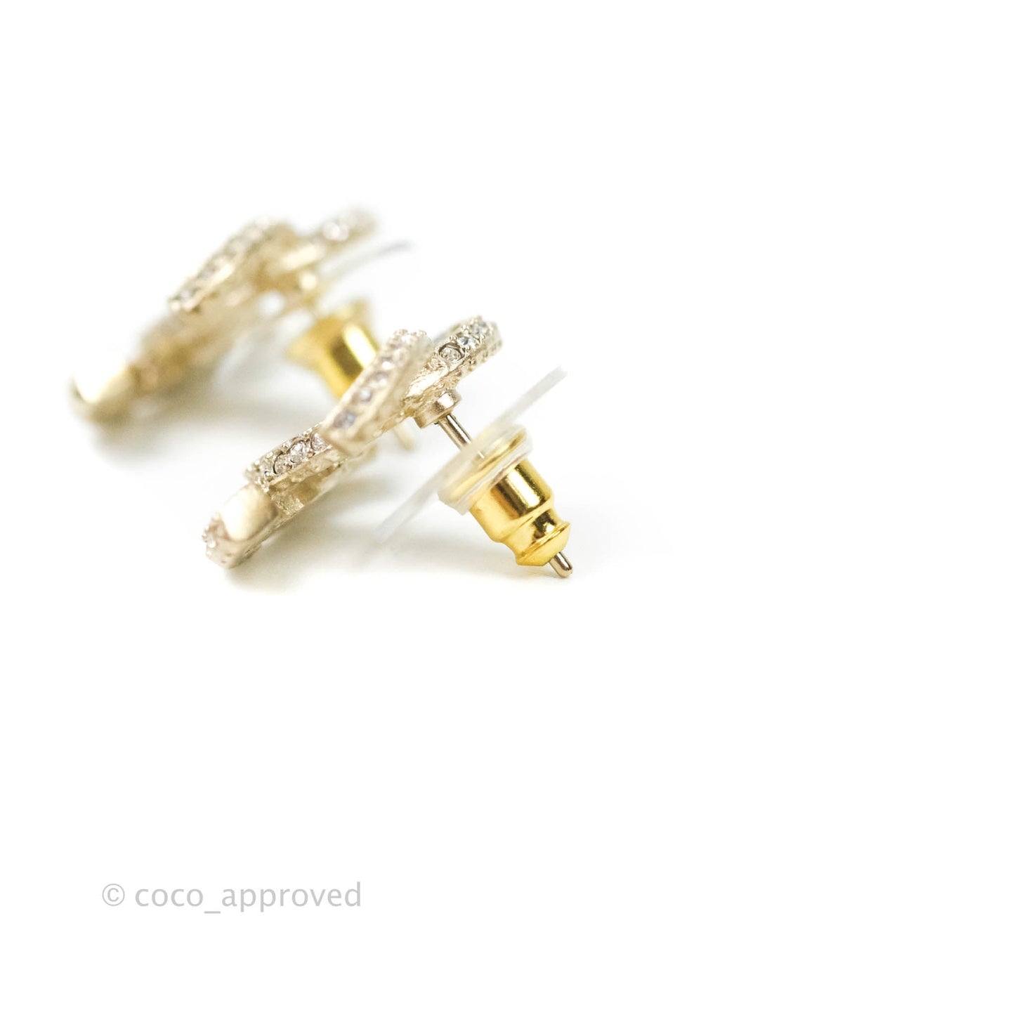 Chanel Crystal CC Earrings Gold Tone 21V
