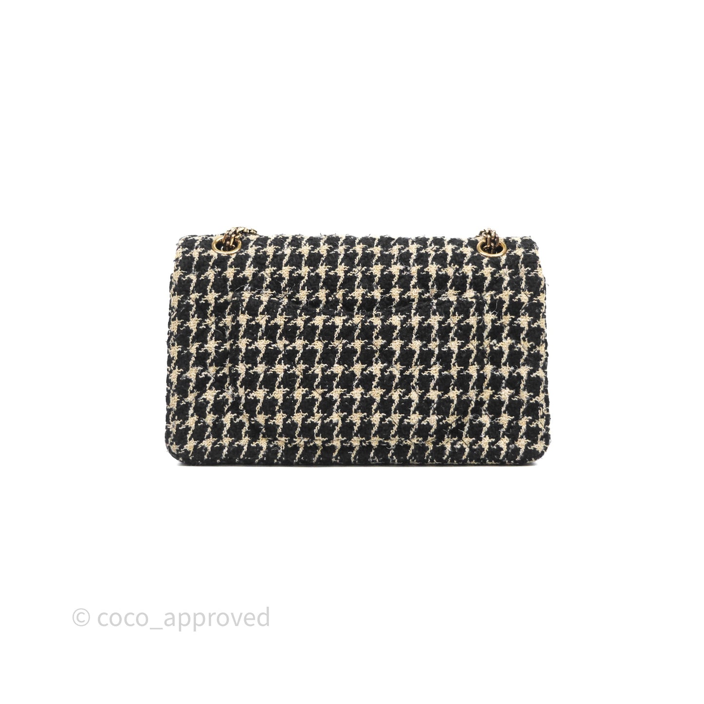 Chanel Reissue 225 Flap Houndstooth Beige Black Fabric Antique Gold Hardware