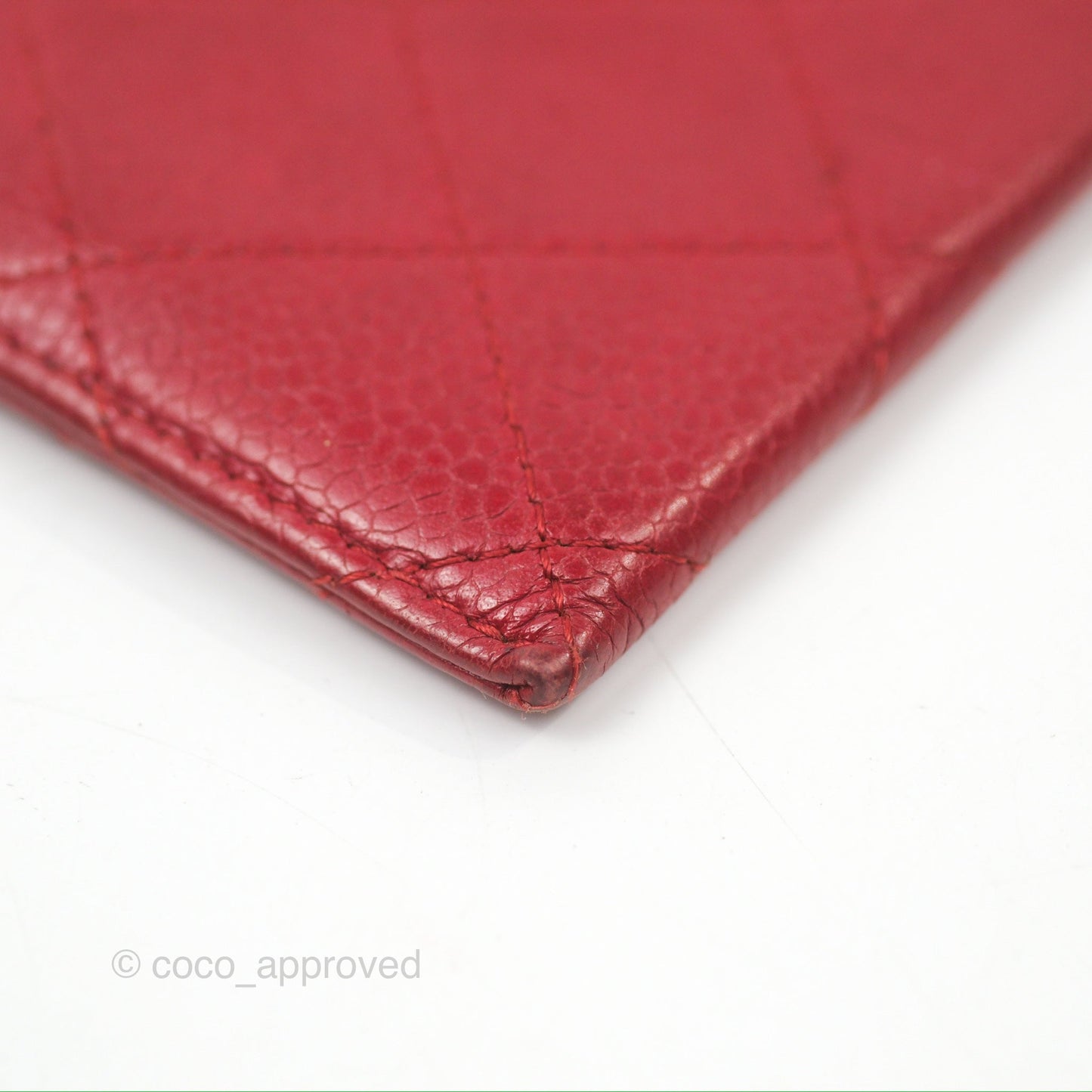 Chanel Classic Flat Card Holder Red Caviar Silver Hardware