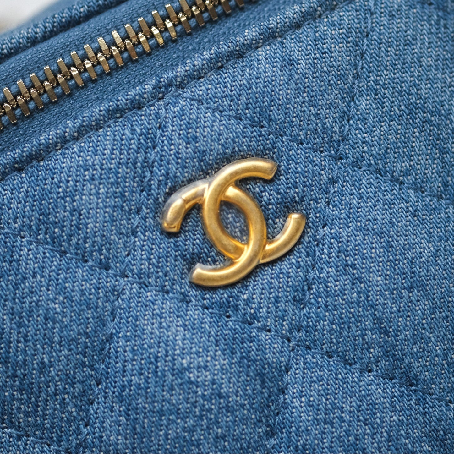 Chanel Mini Pearl Crush Vanity With Chain Denim Aged Gold Hardware