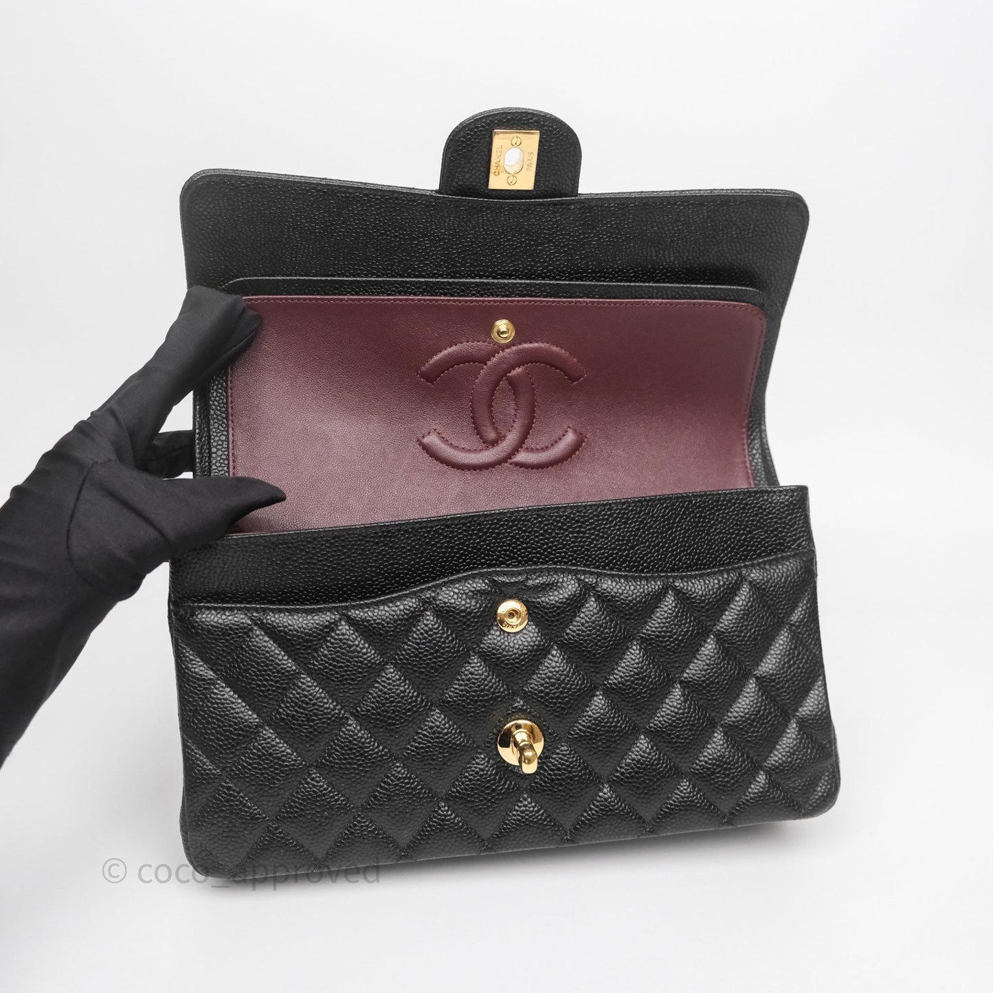 Chanel Classic M/L Medium Flap Quilted Black Caviar Gold Hardware