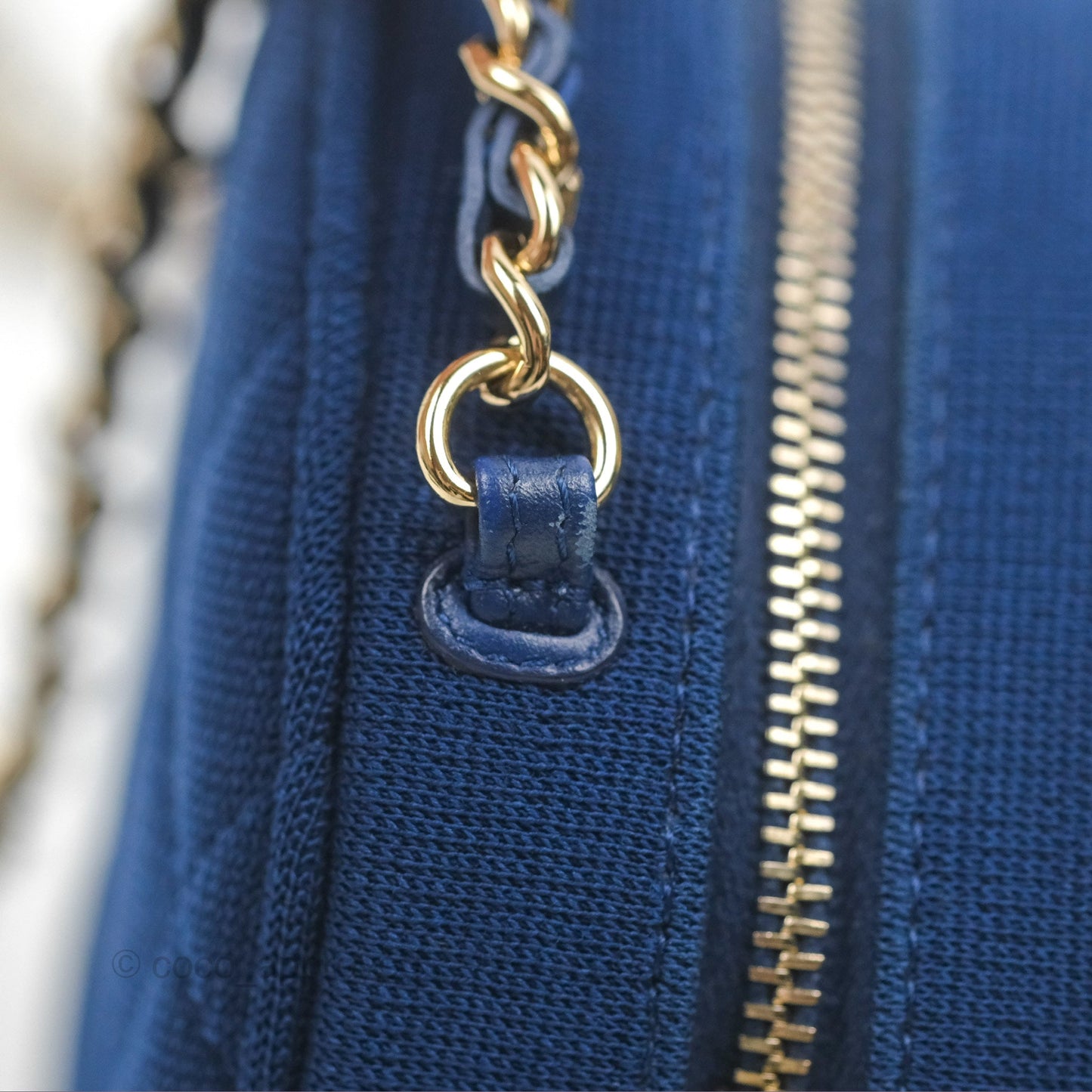 Chanel Classic Quilted Round Clutch With Chain Dark Blue Cotton Gold Hardware