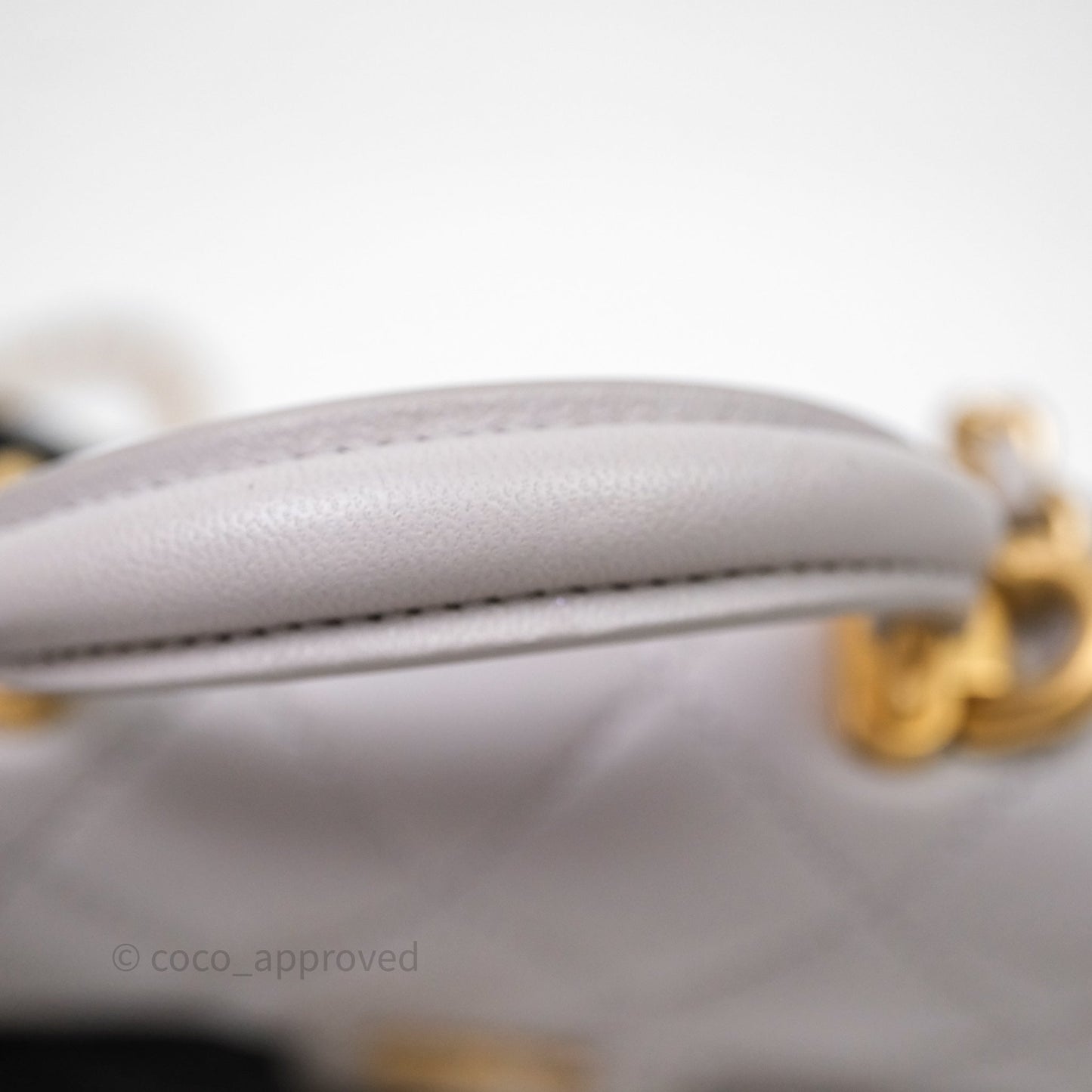 Chanel Mini Handle Flap Coin Purse With Chain Grey Lambskin Aged Gold Hardware