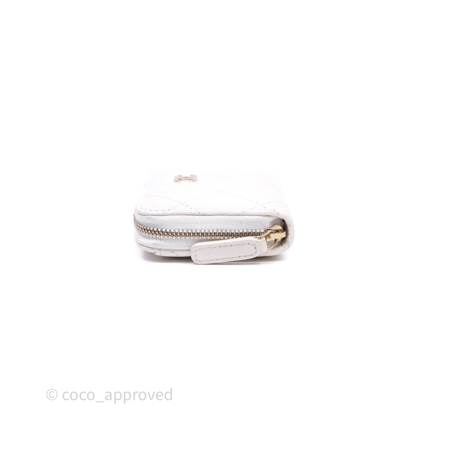 Chanel Classic Zipped Coin Purse White Caviar Gold Hardware