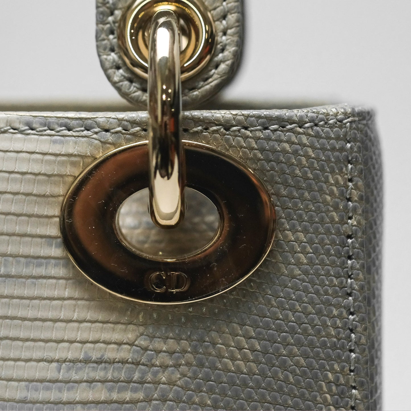 Dior Mini Lady Dior Ombre Grey White Lizard Gold Hardware