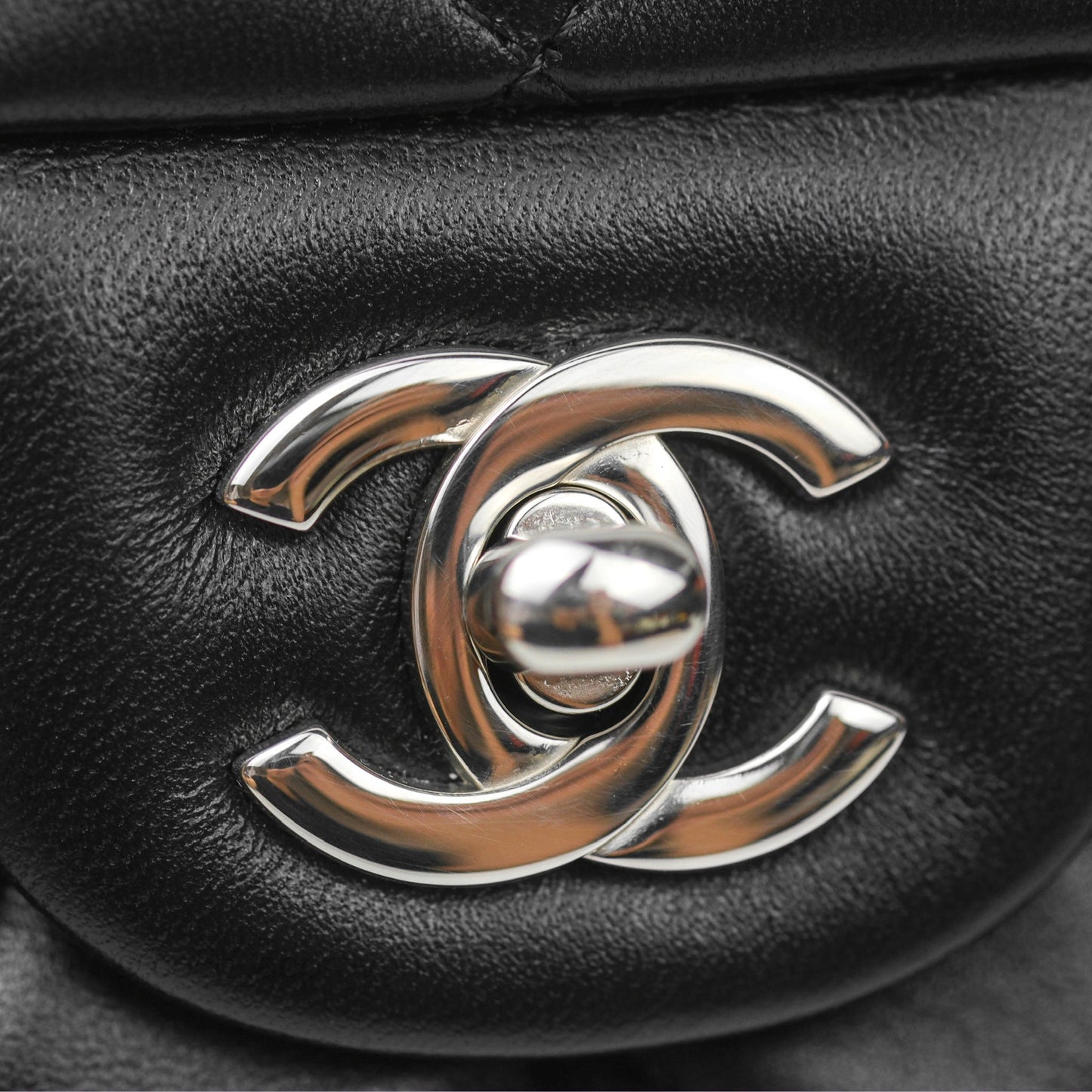 Chanel Quilted Mini Rectangular Black Lambskin Silver Hardware
