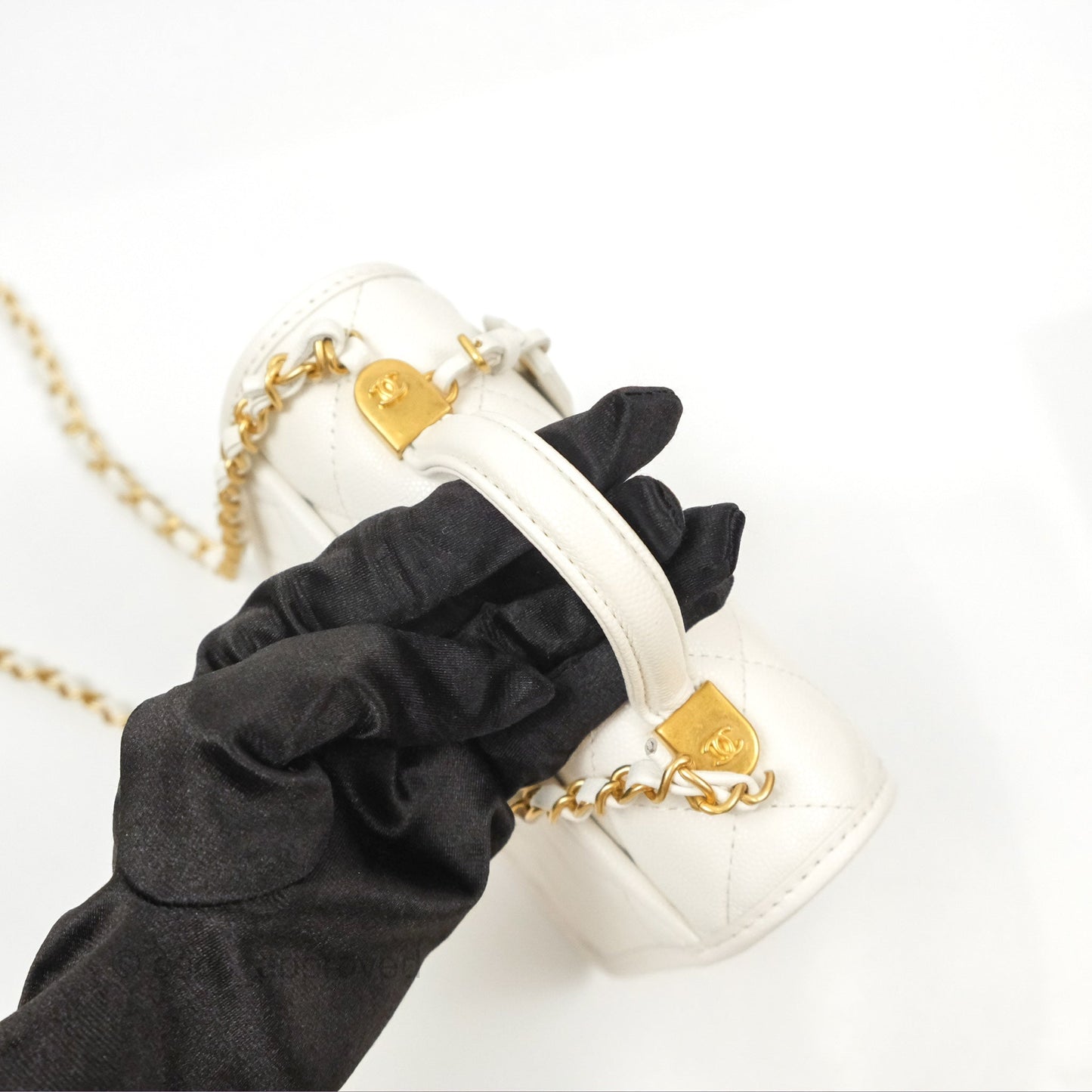 Chanel Mini School Memory Top Handle Flap White Caviar 22K