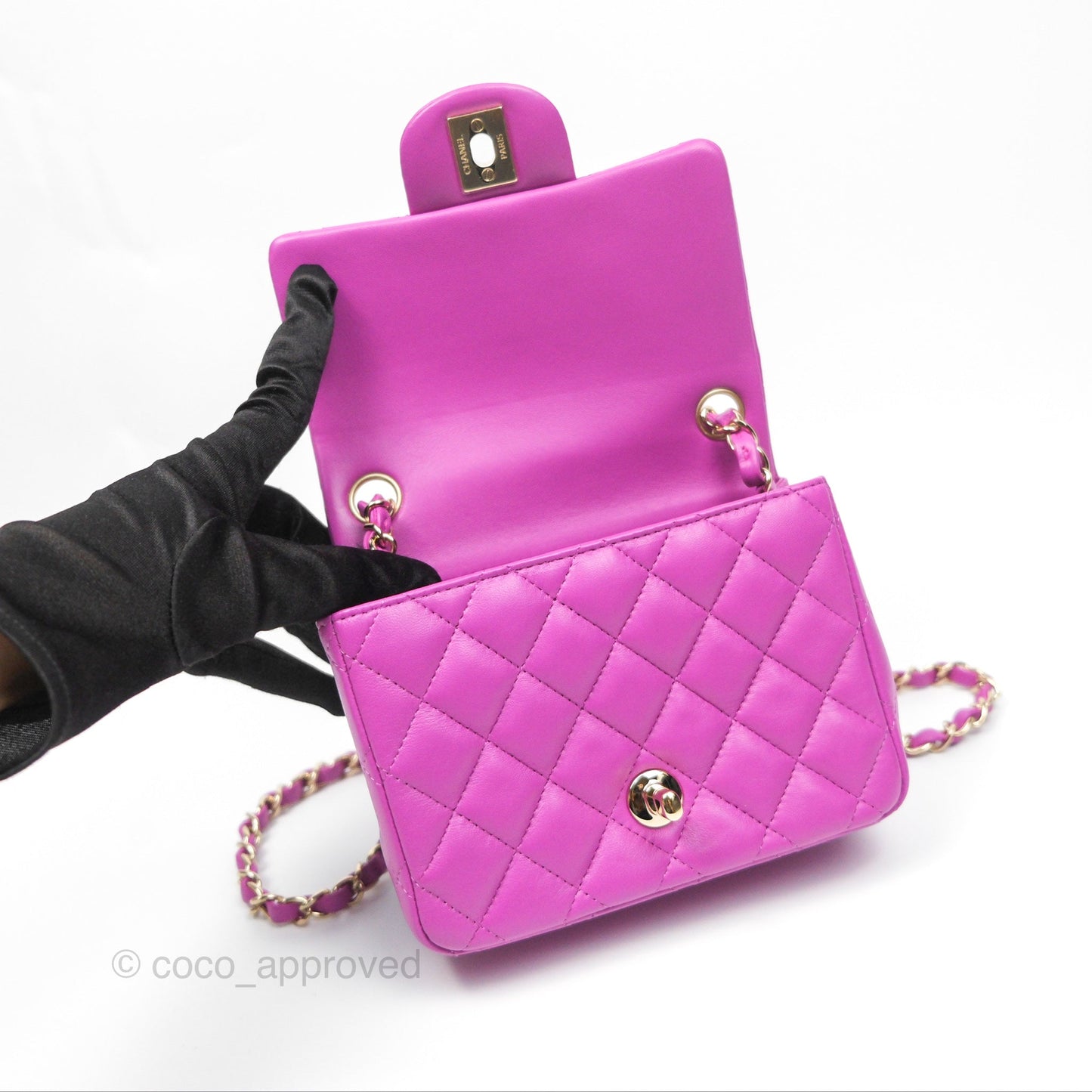 Chanel Mini Square Flap Quilted Purple Lambskin Gold Hardware