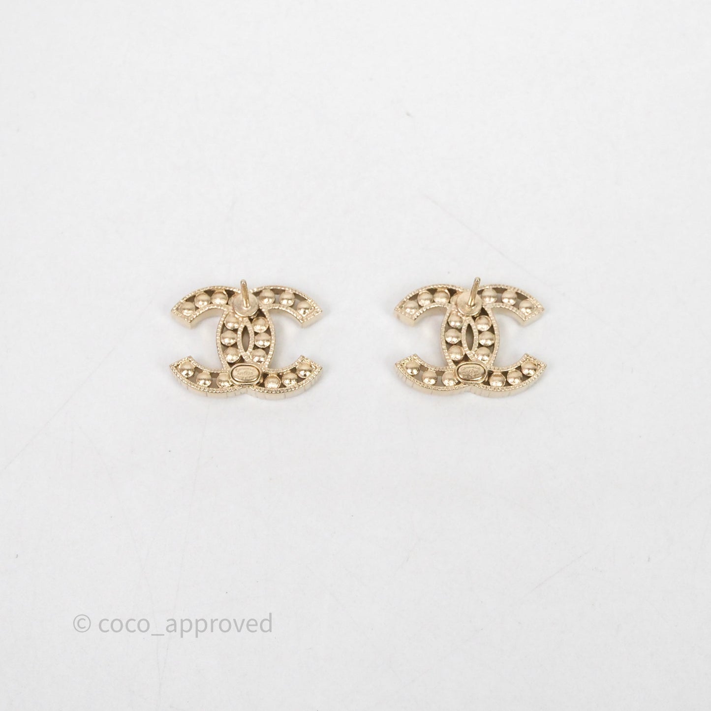 Chanel Pearl CC Earrings Gold Tone 21B