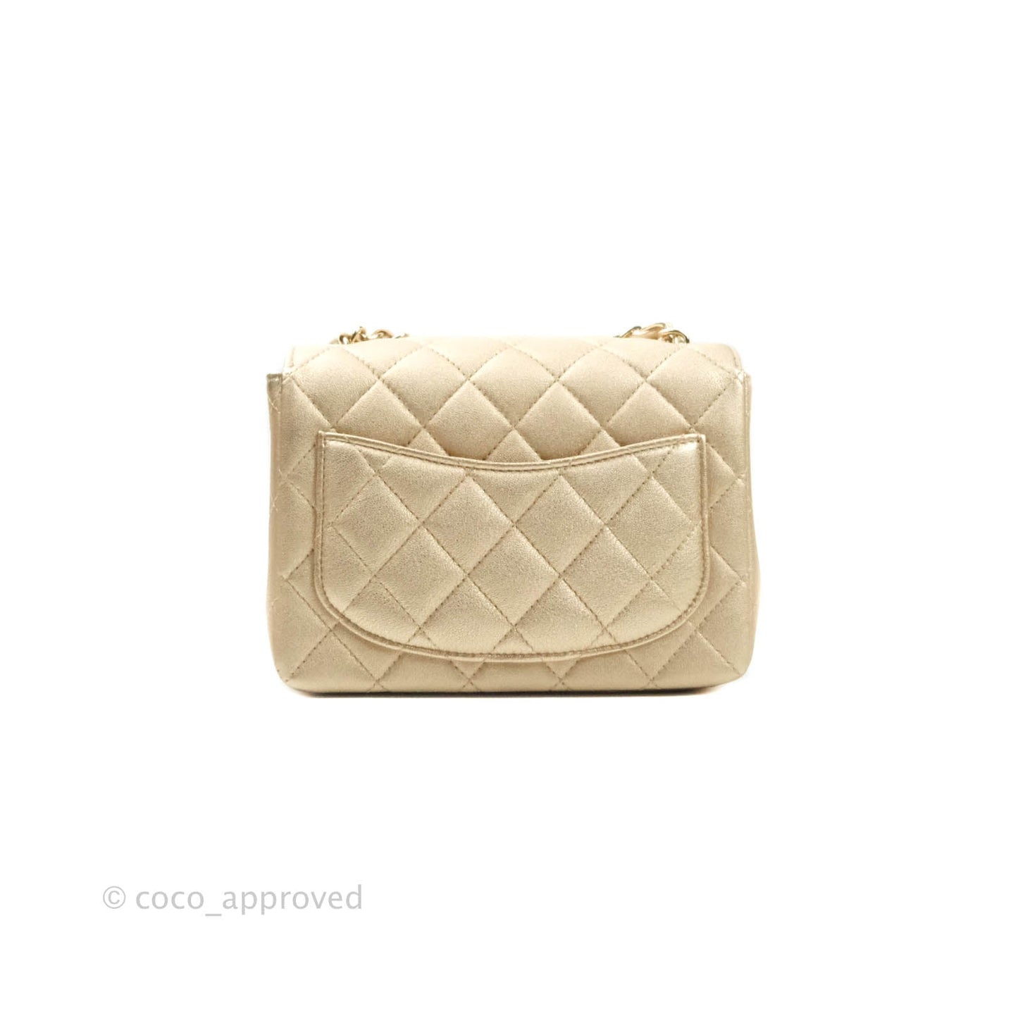 Chanel Classic Quilted Mini Square Flap Iridescent Gold Gold Hardware 21P