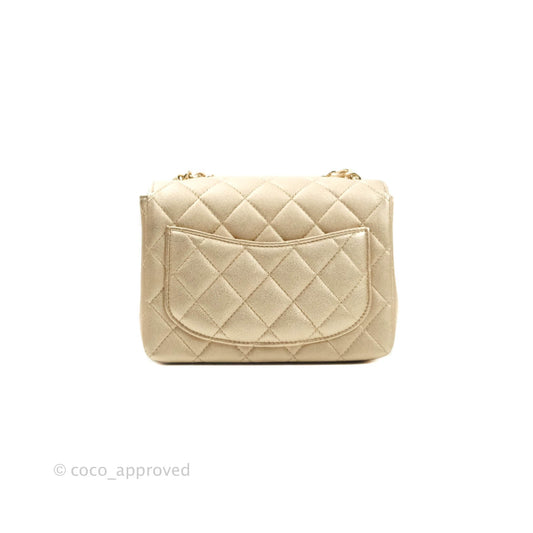 Chanel Classic Quilted Mini Square Flap Iridescent Gold Gold Hardware 21P