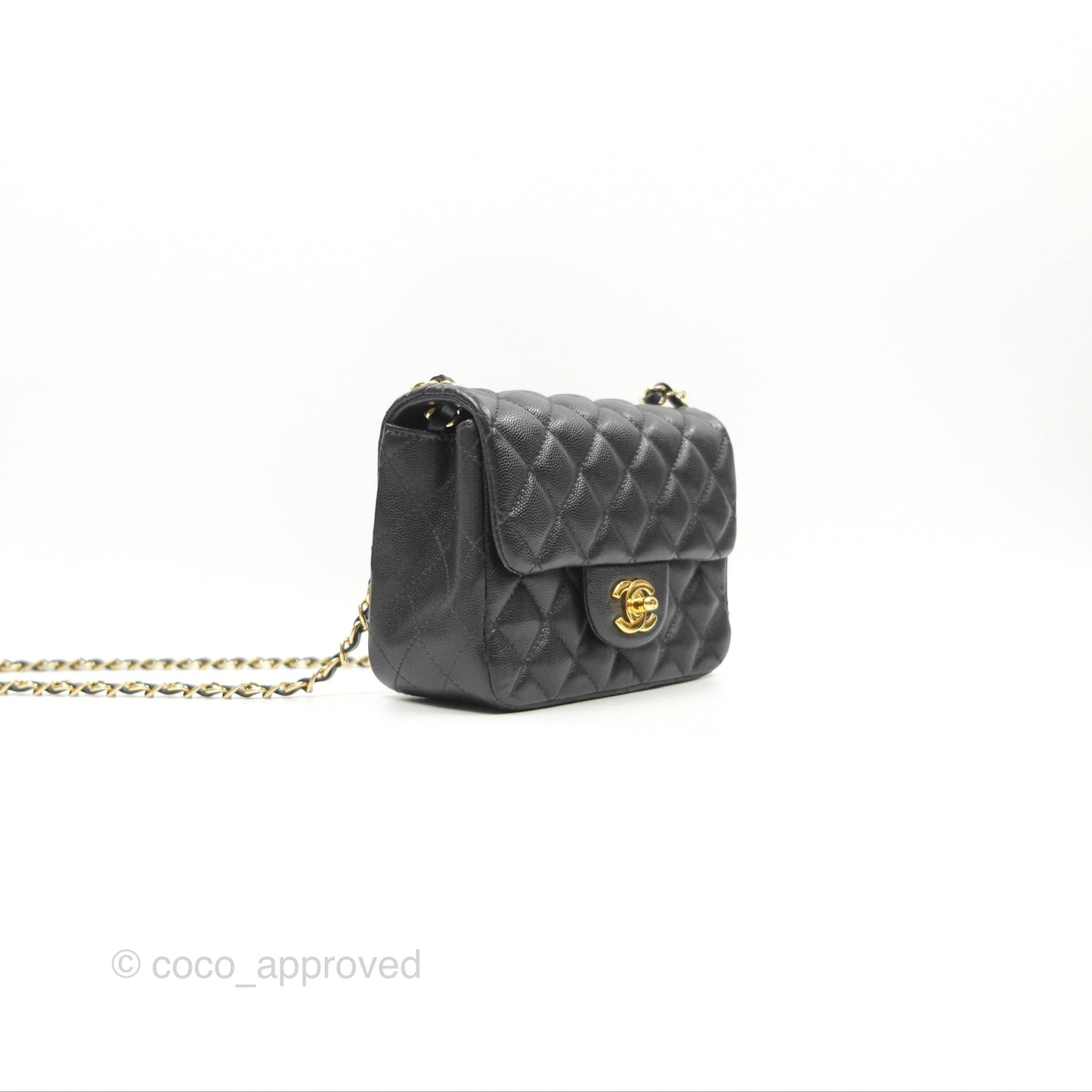 Chanel Mini Square Flap Quilted Black Caviar Gold Hardware