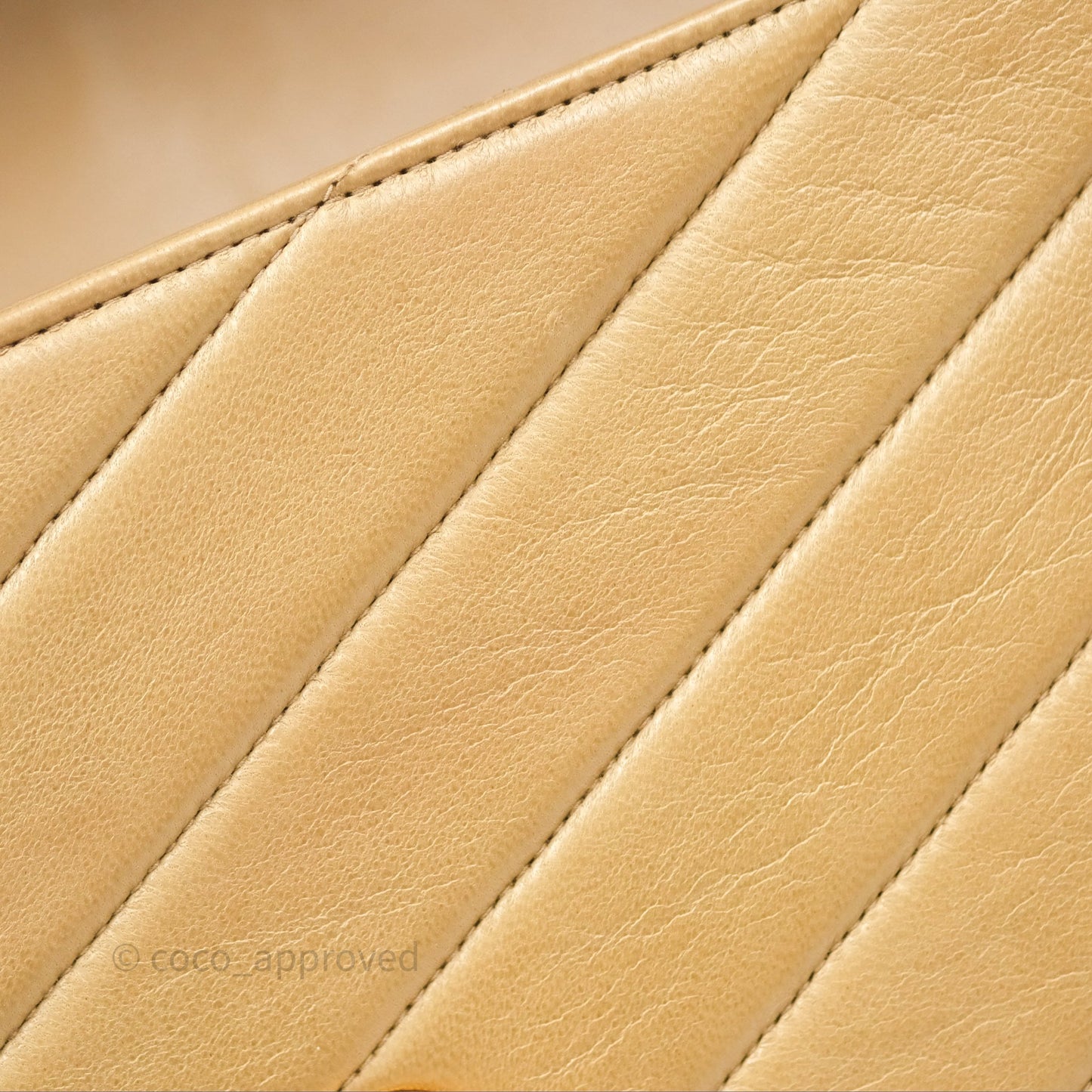 Chanel Vintage Medium Flap Chevron Beige Lambskin 24K Gold Hardware