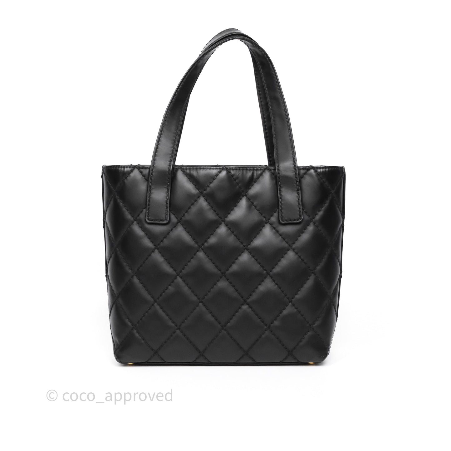 Chanel Vintage Quilted CC Tote Bag Matte Black Calfskin Gold Hardware