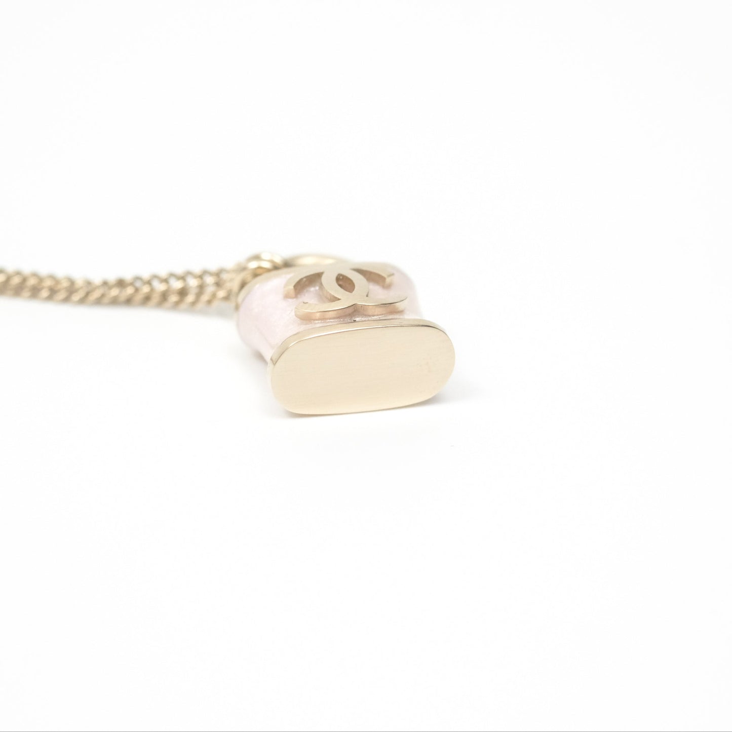 Chanel Small Padlock Pink Necklace Gold Tone 18P