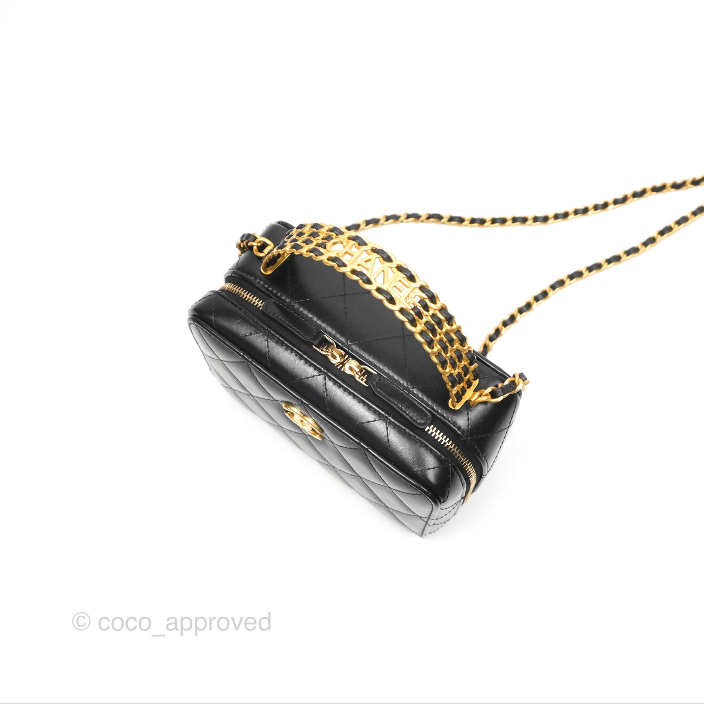 Chanel Top Handle Vanity Case Black Shiny Lambskin Aged Gold Hardware