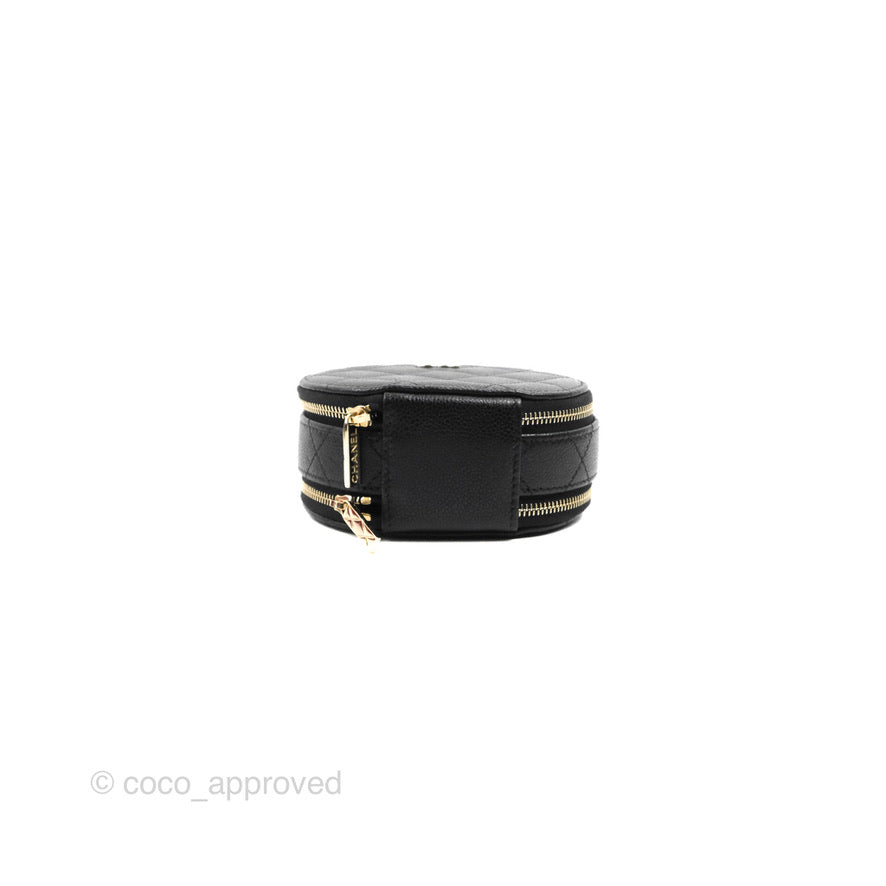 Chanel Mini Round Vanity Bag Handle With Care Black Caviar 22C
