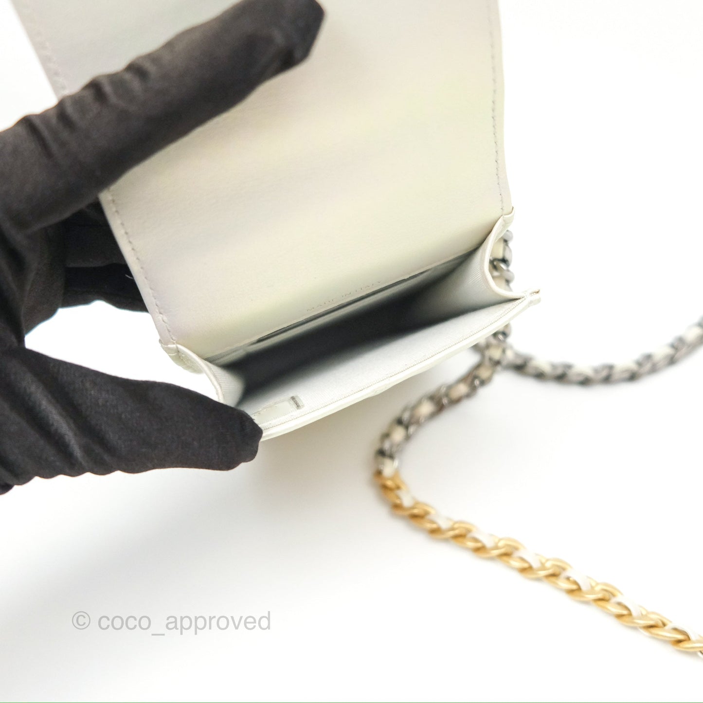Chanel 19 Phone Holder Iridescent Ivory Mixed Hardware