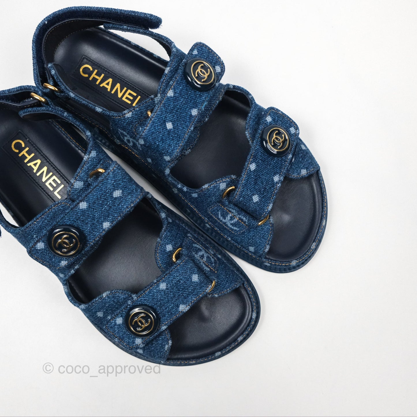 Chanel CC Dots Dad Sandals Denim Blue 23P Size 36.5