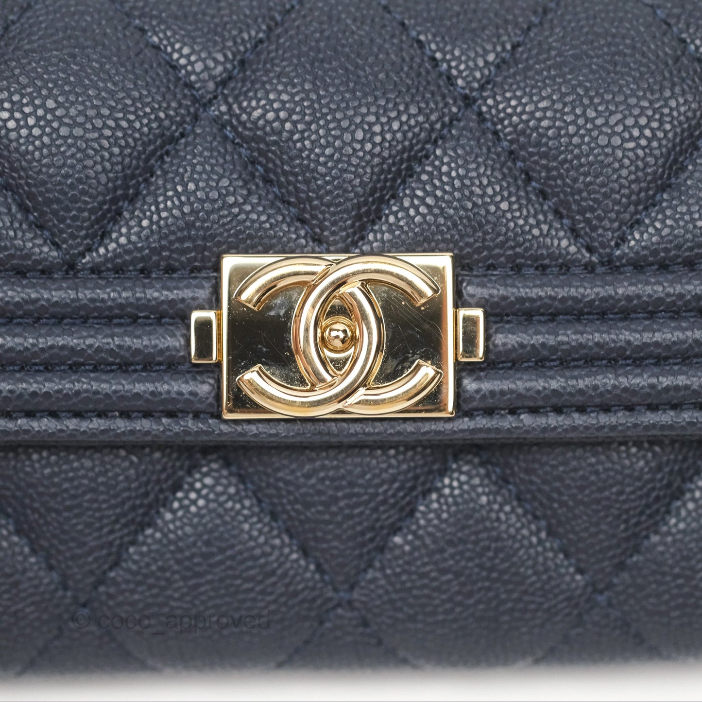 Chanel Quilted Boy Flap Card Holder Navy Caviar Gold Hardware
