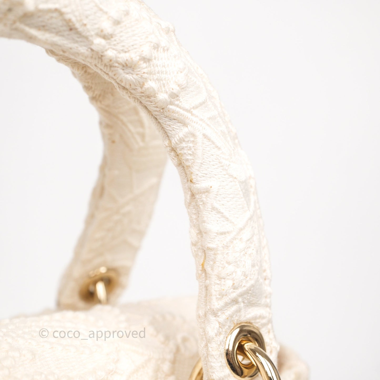 Christian Dior Lace Medium Lady Dior Ivory White Gold Hardware
