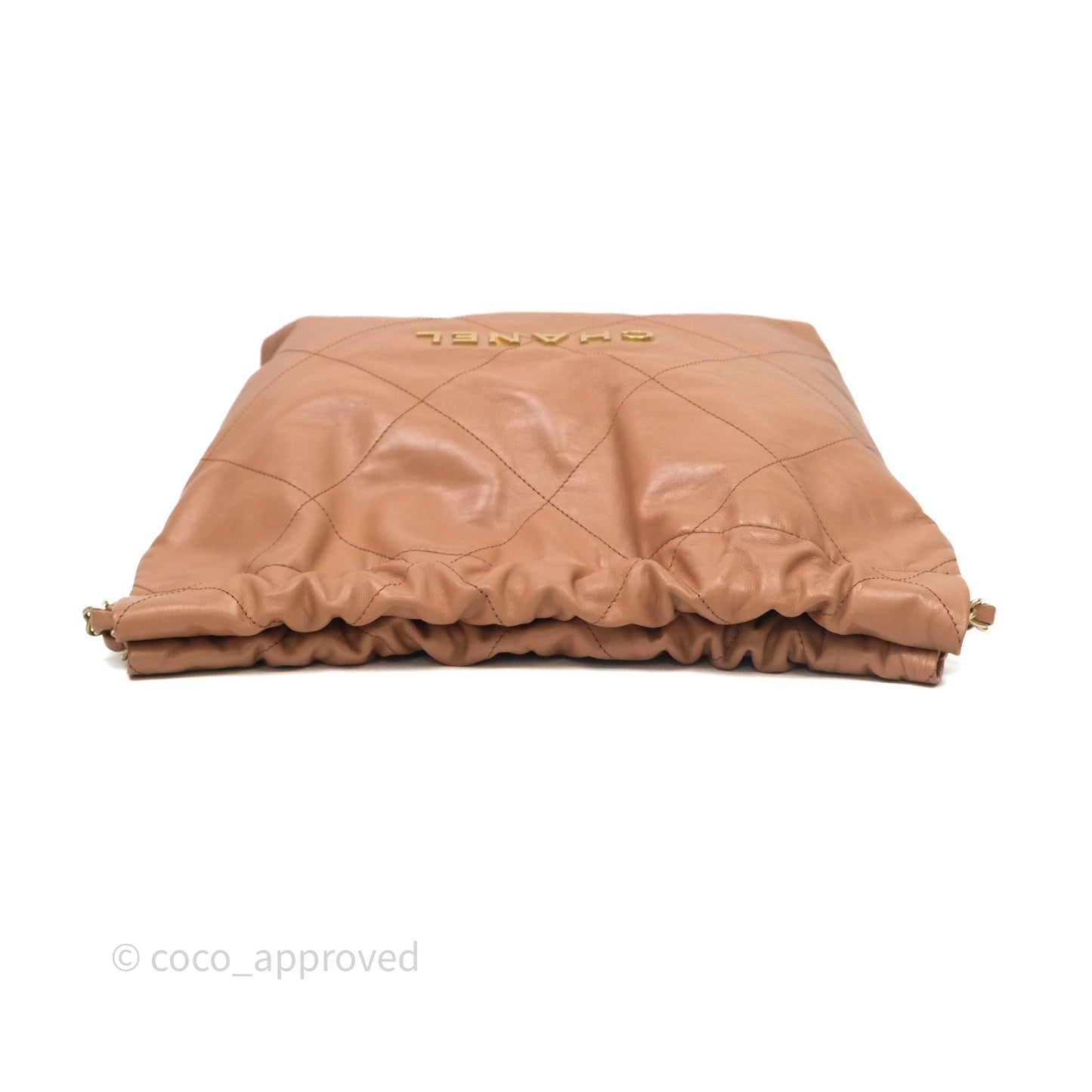 Chanel 22 Small Caramel Beige Shiny Calfskin Aged Gold Hardware