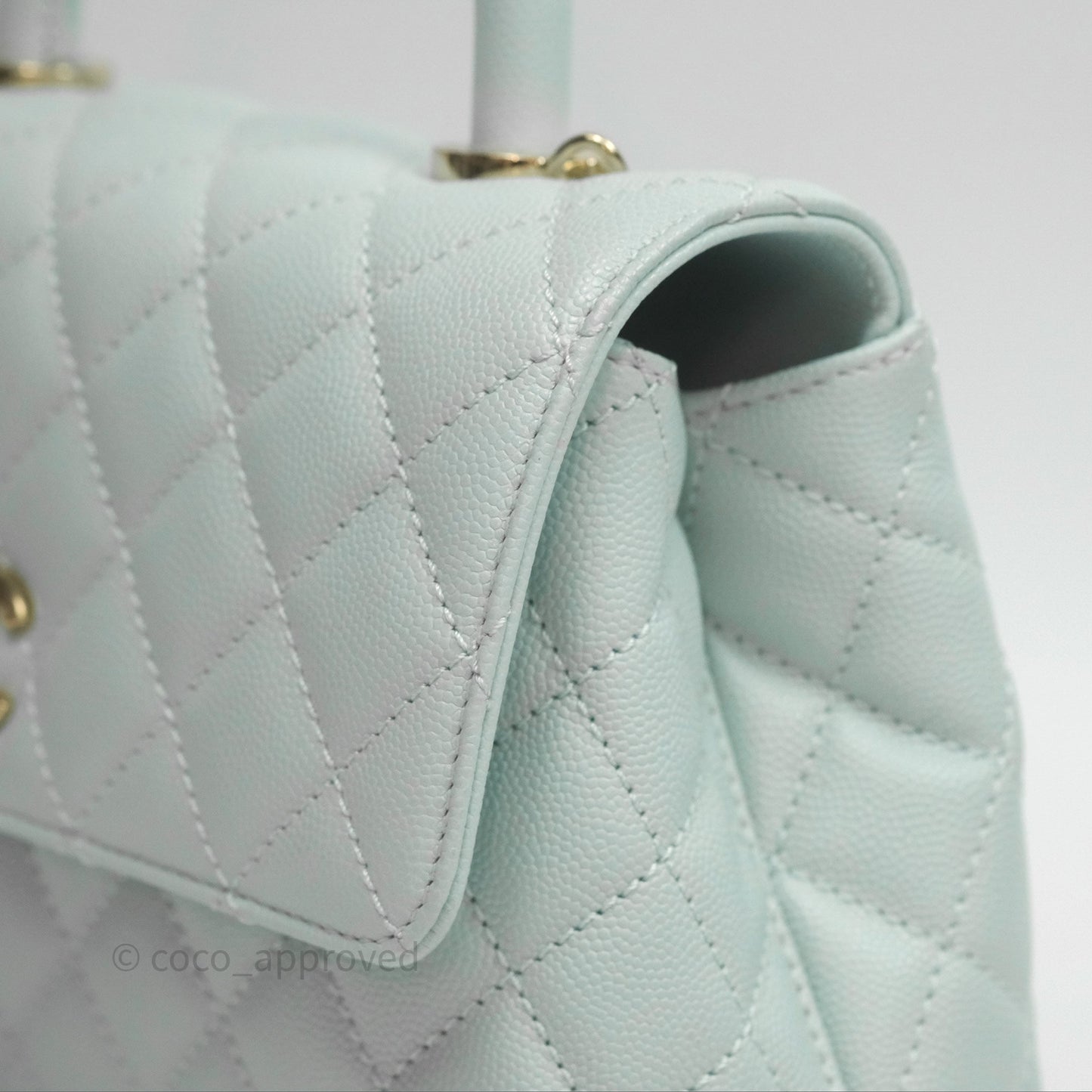 Chanel Small Coco Handle Quilted Light Blue Caviar Gold Hardware