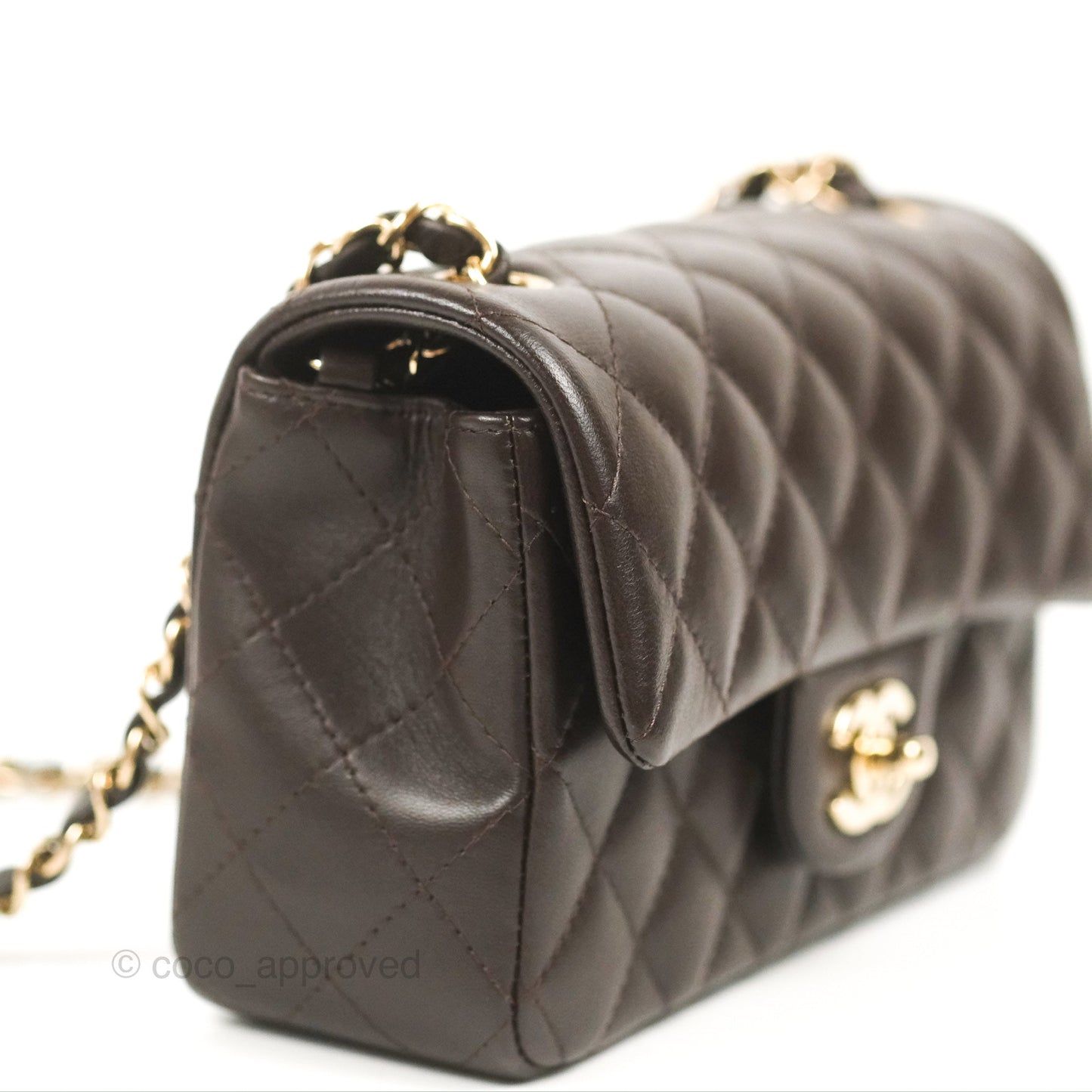 Chanel Quilted Mini Rectangular Chocolate Brown Lambskin Gold Hardware