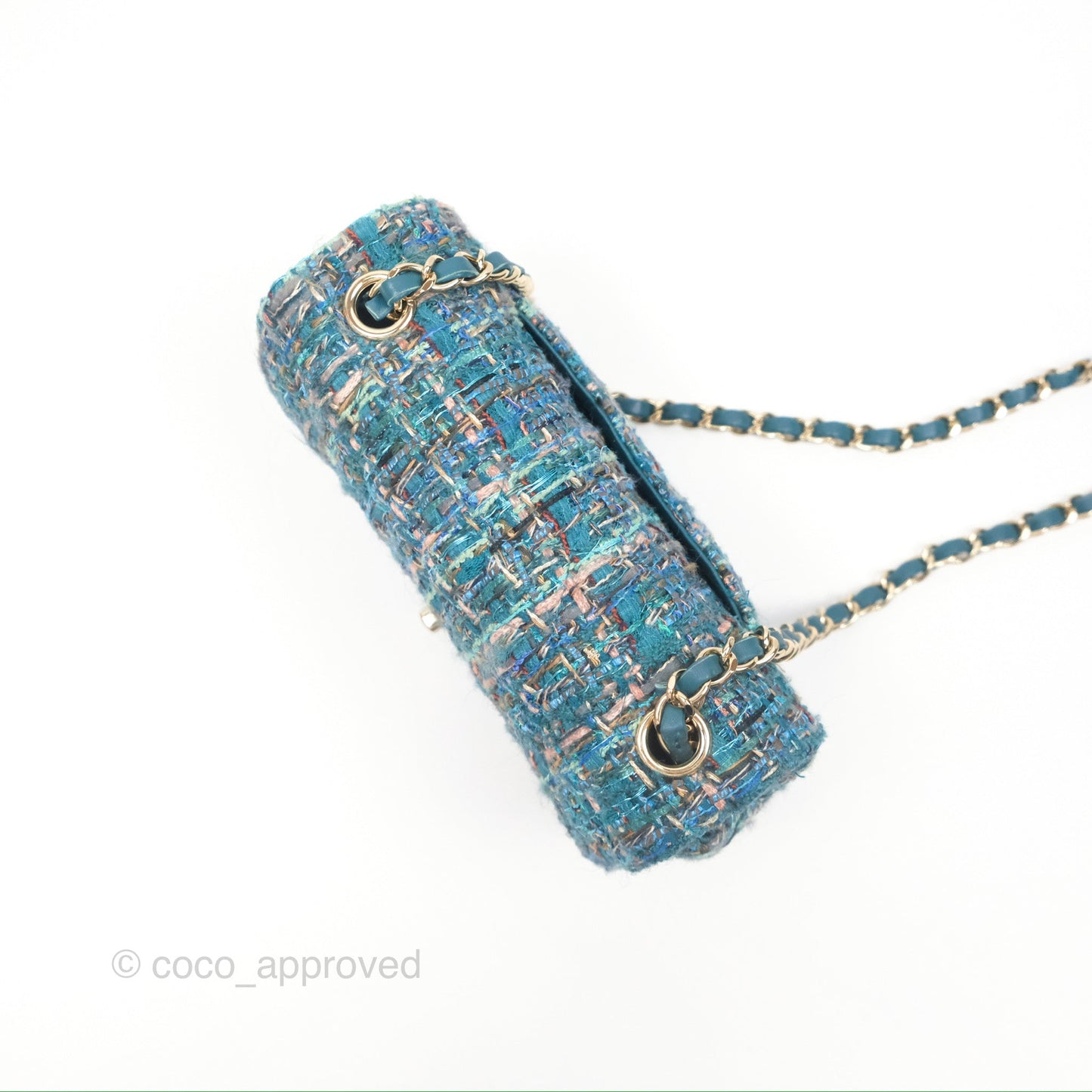 Chanel Mini Rectangular Flap Teal Tweed Gold Hardware