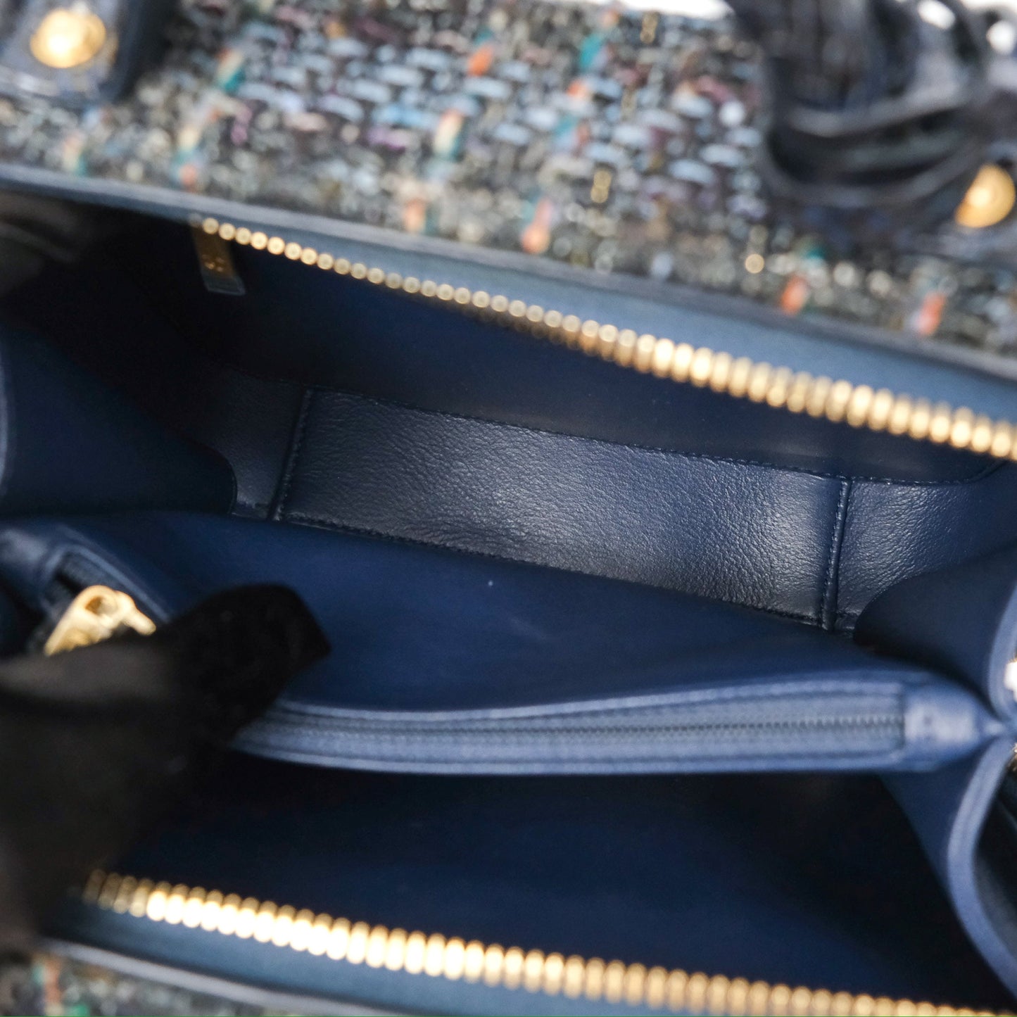 Chanel Quilted Medium CC Filigree Vanity Case Navy Tweed Python