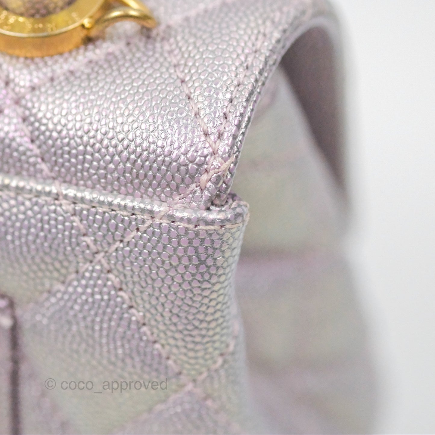 Chanel Mini Coco Handle Quilted Iridescent Purple Caviar Gold Hardware