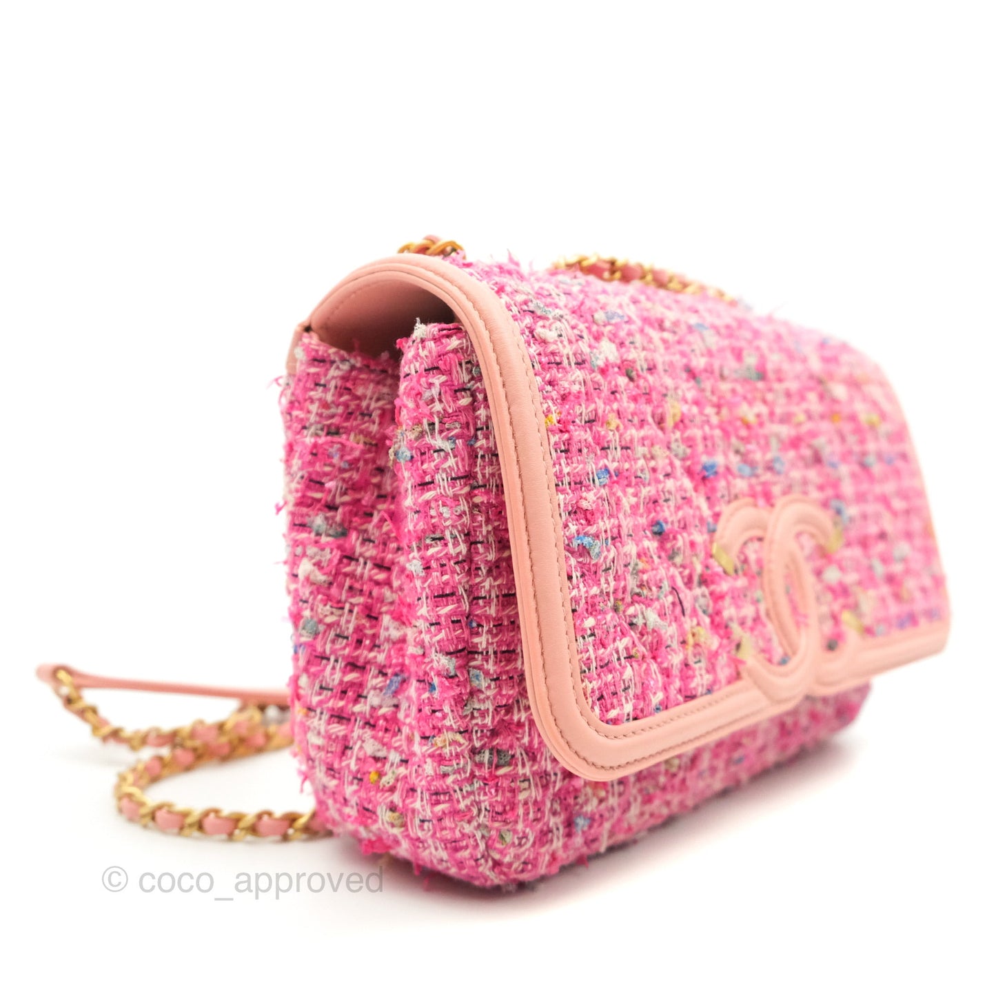 Chanel Quilted Small CC Filigree Flap Pink Tweed