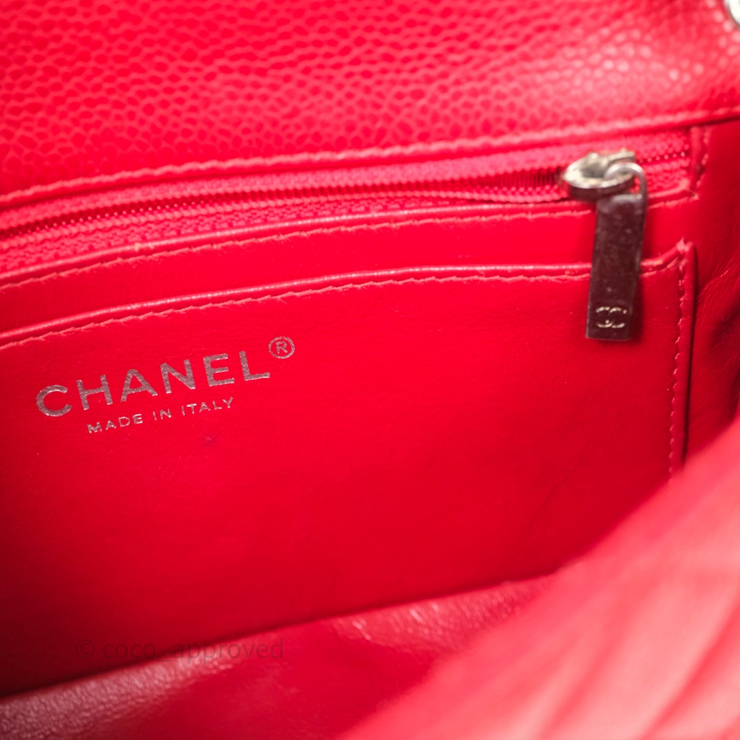 Chanel Quilted Mini Rectangular Flap Red Caviar Silver Hardware