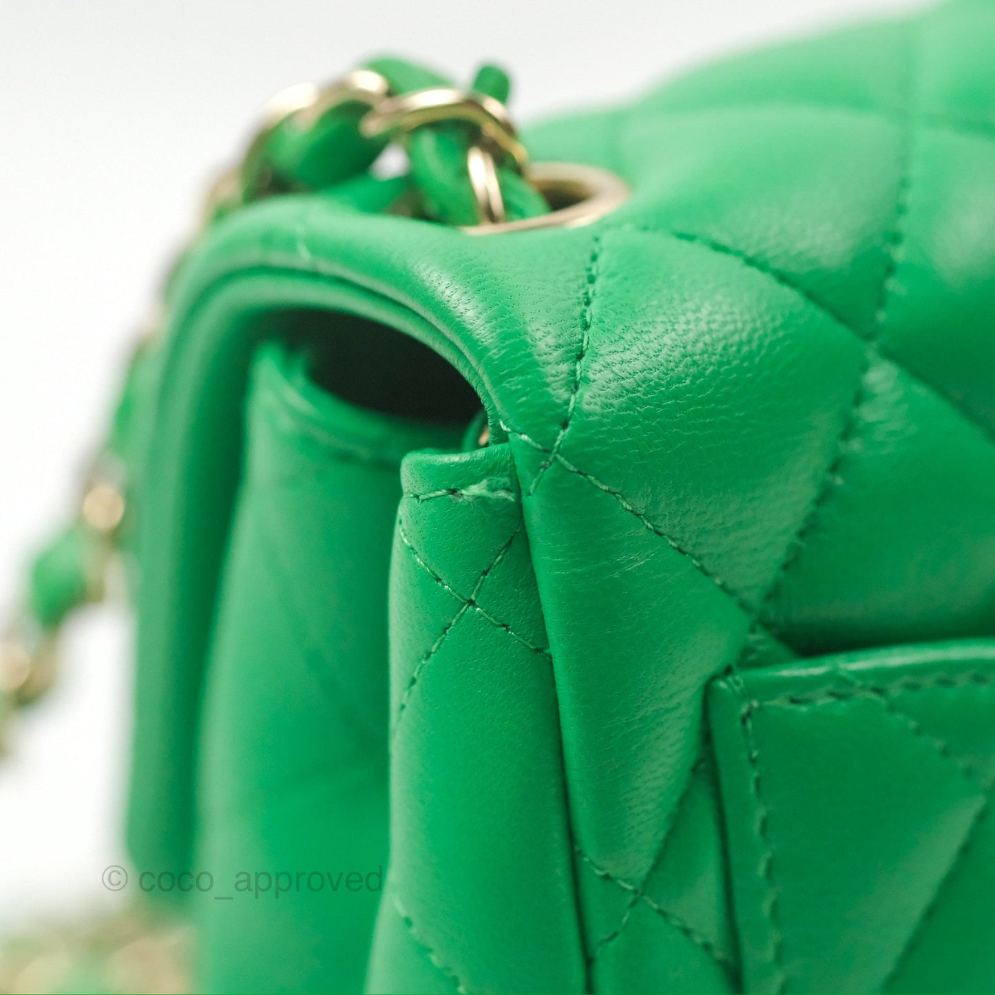Chanel Quilted Mini Square Green Lambskin Gold Hardware