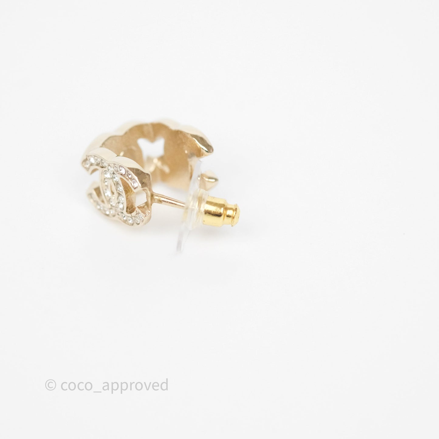 Chanel CC Crystals Square Earrings Gold Tone 23B