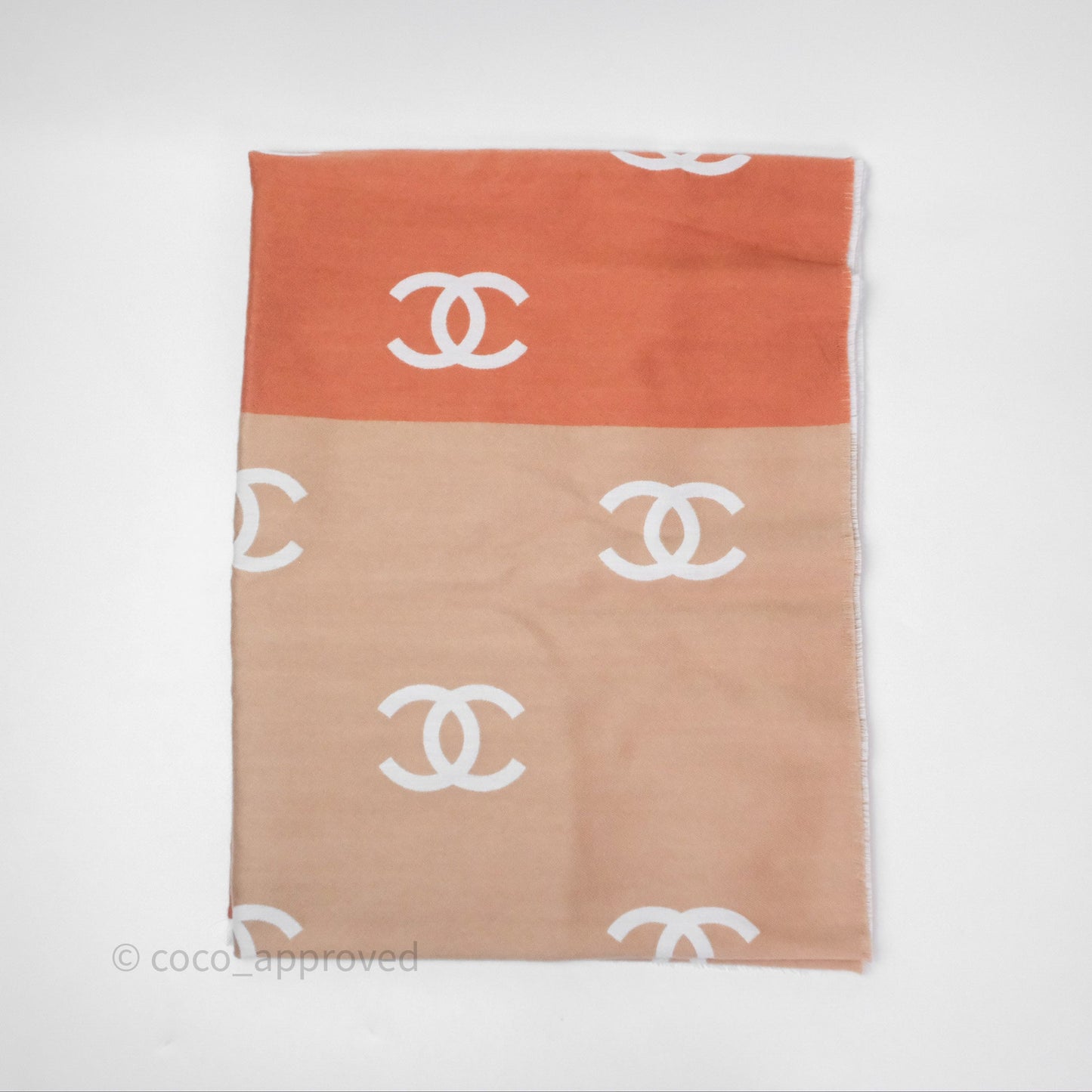 Chanel CC Logo Scarf Wool Coral 25C