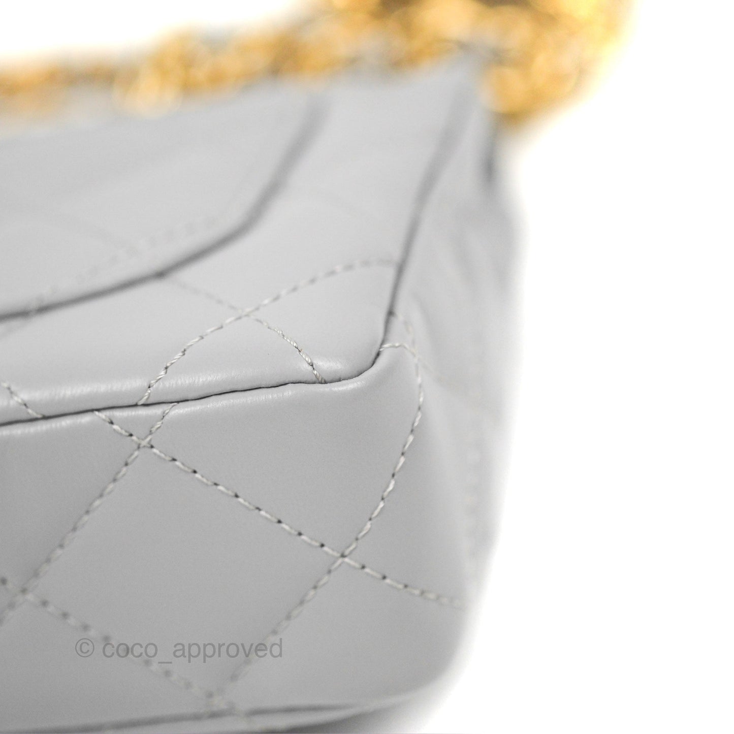 Chanel Top Handle Mini Flap Bag Light Grey Lambskin Gold Hardware 23S