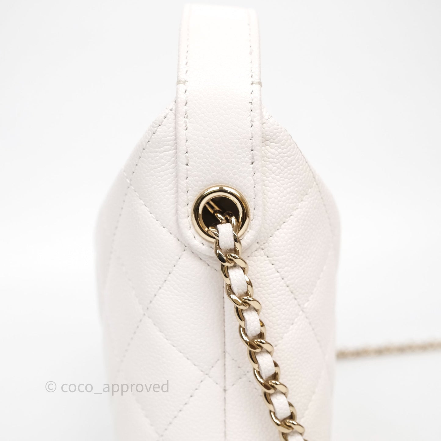Chanel Quilted Hobo With Chain White Caviar Gold Hardware