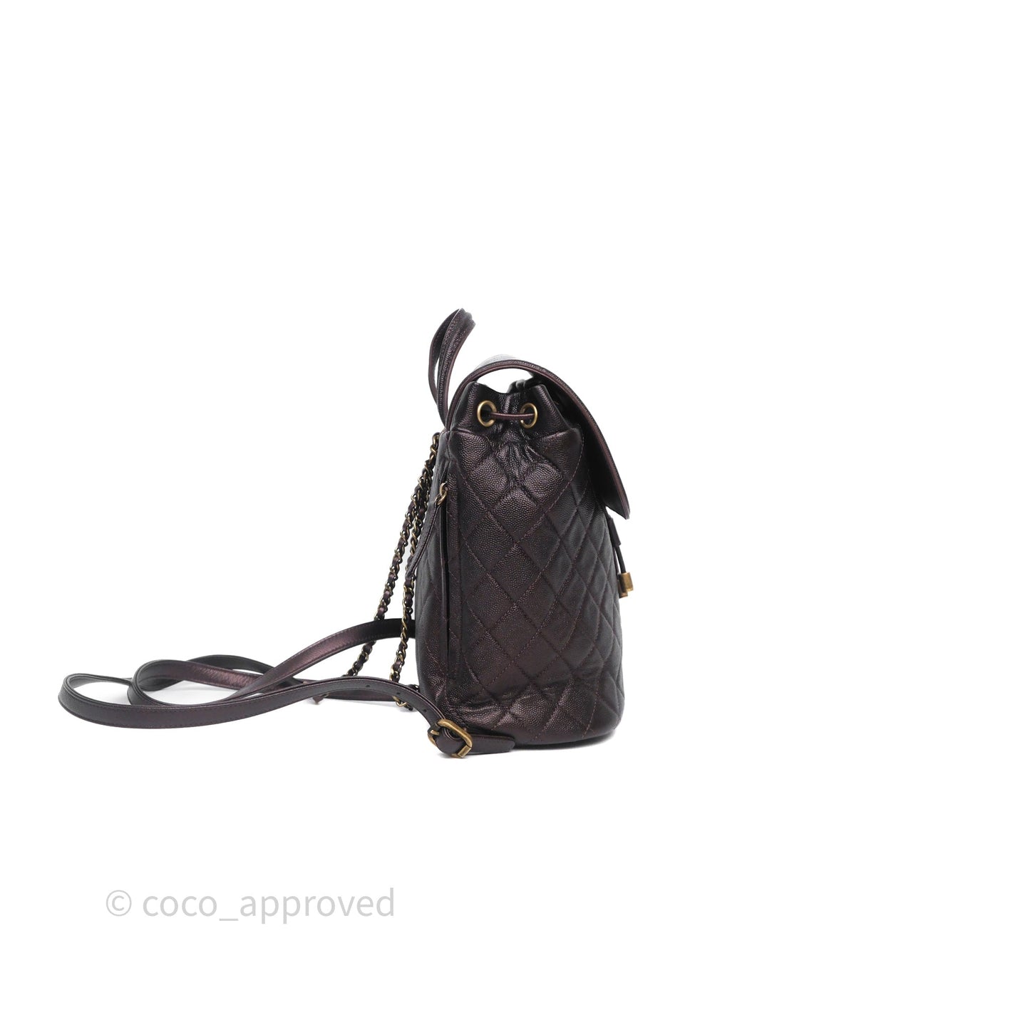 Chanel Quilted Filigree Backpack Iridescent Burgundy Caviar Aged Gold Hardware