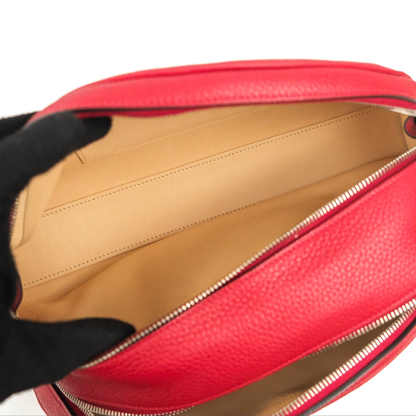 Moynat Swing Bag Red Grained Leather Silver Hardware