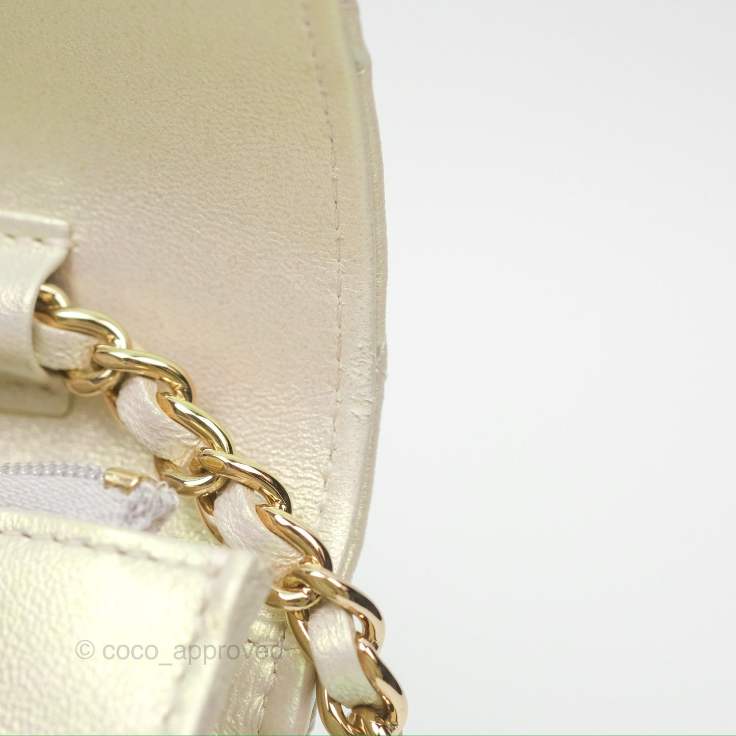 Chanel Quilted Wallet on Chain WOC Iridescent Ivory Gold Hardware 20A