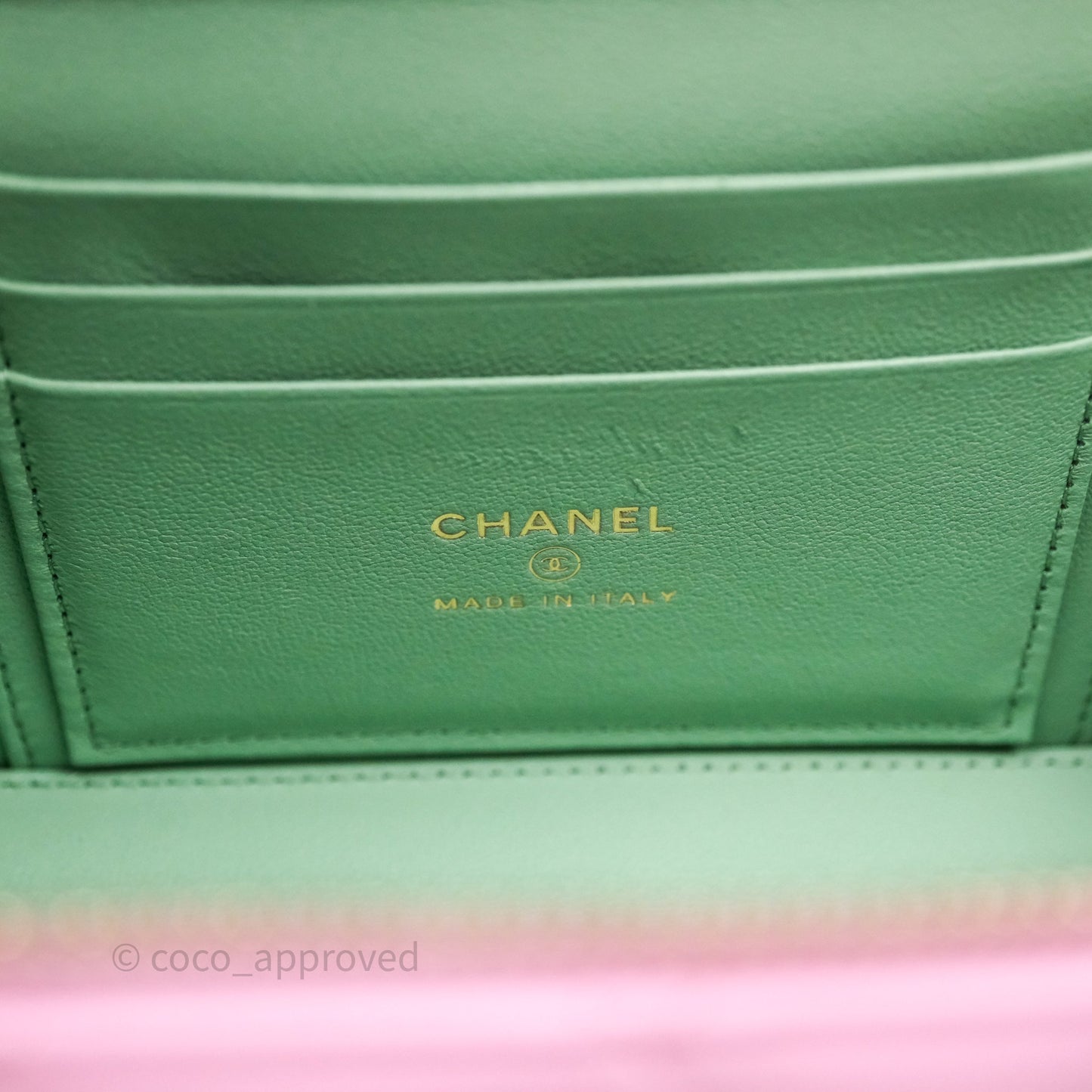 Chanel Vanity Rectangular Top Handle Pink Mint Green Lambskin Gold Hardware
