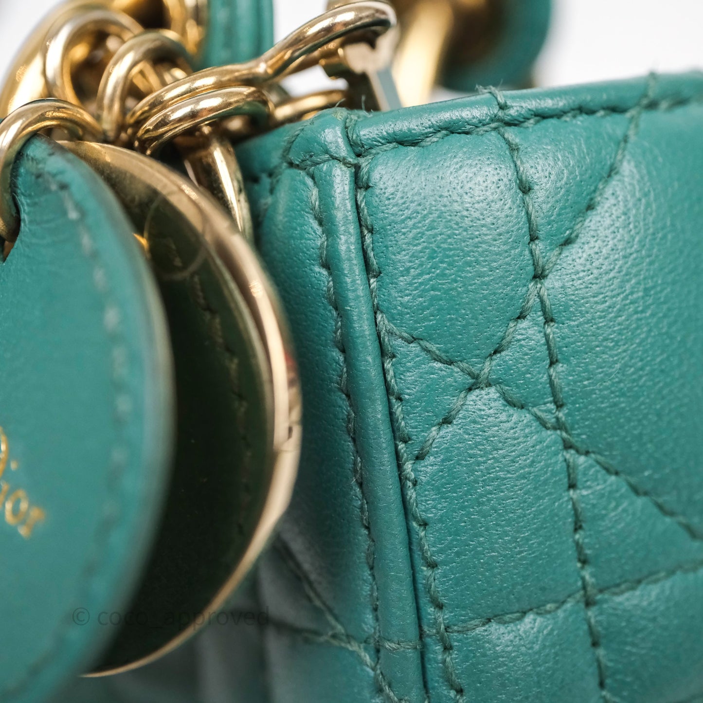 Christian Dior Mini Lady Dior Cannage Green Lambskin Gold Hardware