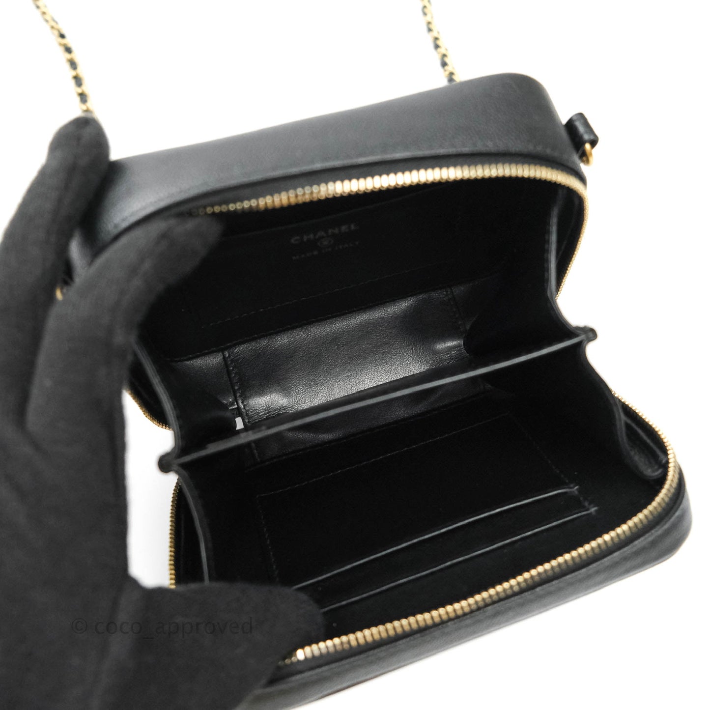 Chanel CC Filigree Vanity Clutch With Chain Caviar Black