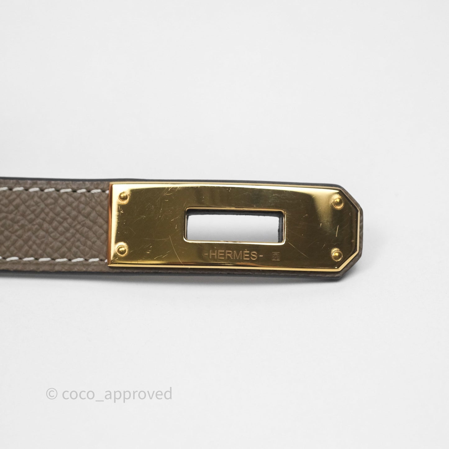 Hermès Kelly Buckle Belt Etoupe Epsom Rose Gold Hardware
