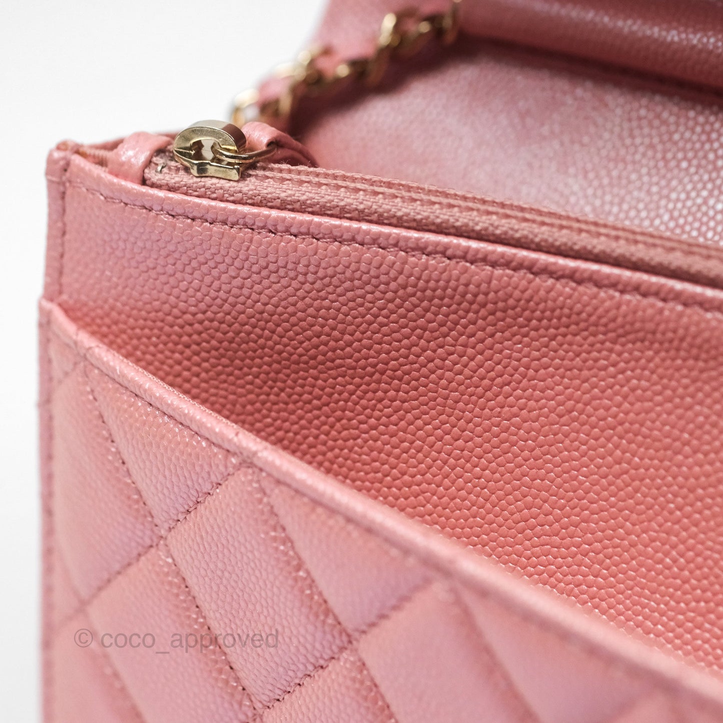 Chanel Classic Quilted Wallet on Chain WOC Iridescent Pink Caviar Gold Hardware